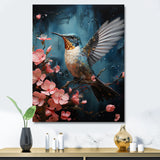 Blue Floral Flight hummingbird - Hummingbird Bedroom Wall Art