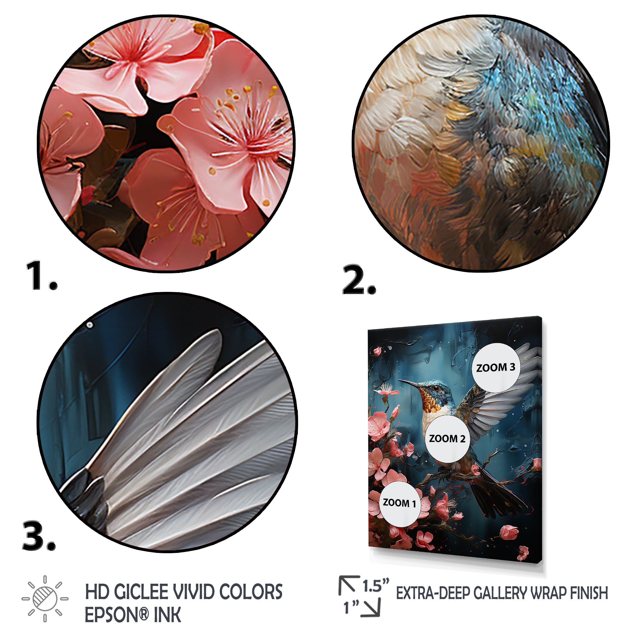 Blue Floral Flight hummingbird - Hummingbird Bedroom Wall Art