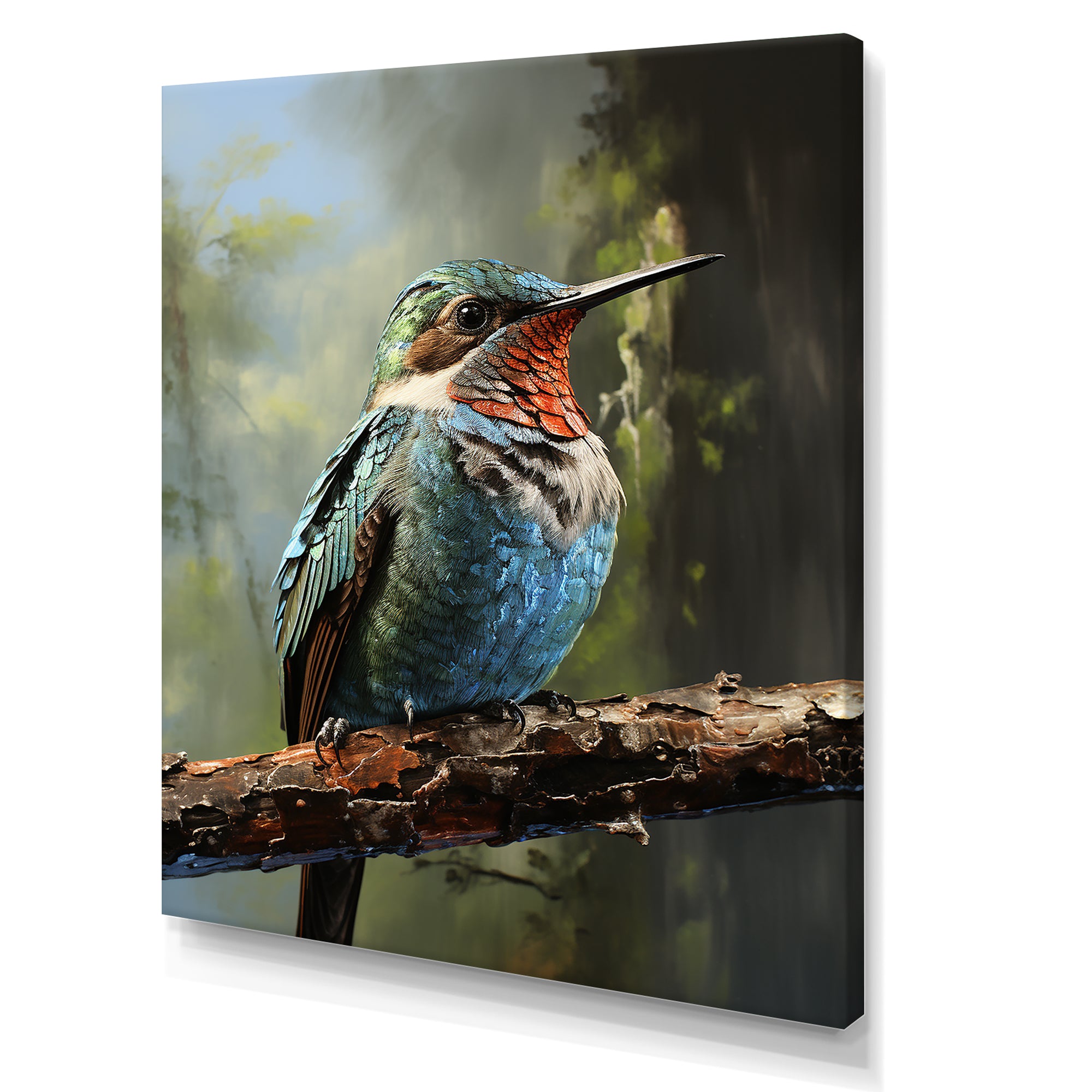 Blue and green Radiant hummingbird Beauty - Hummingbird Framed Canvas Art
