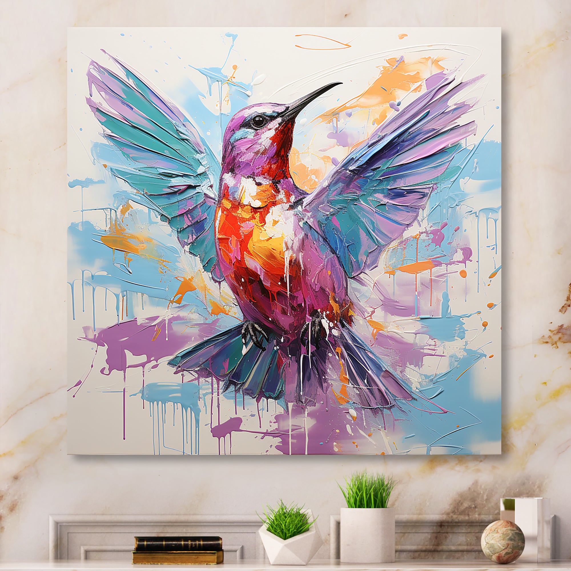Blue and purple Vibrant hummingbird - Blue Hummingbird Wall Art