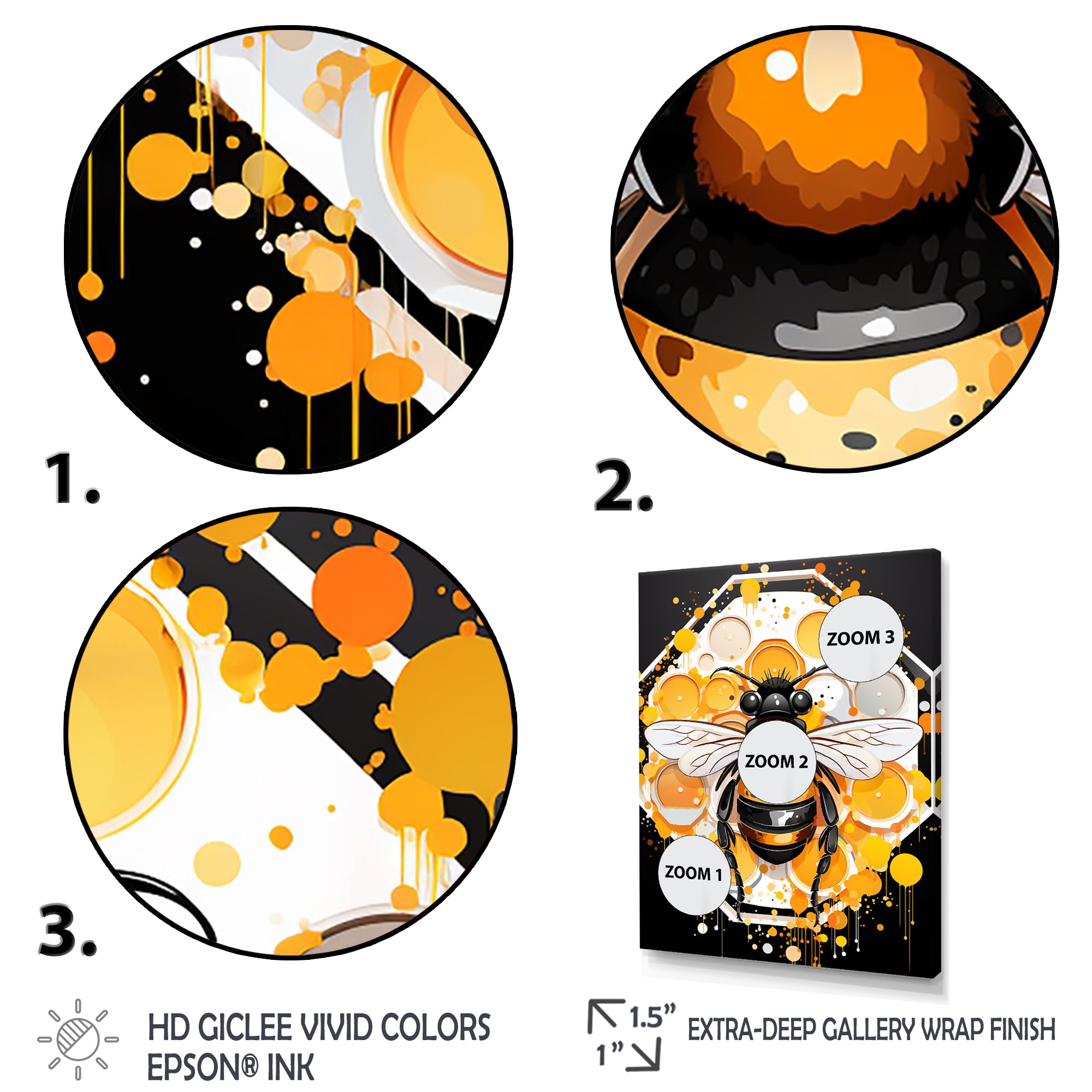 Yellow and black Honey bee - Insects & Bugs Canvas Wall Art