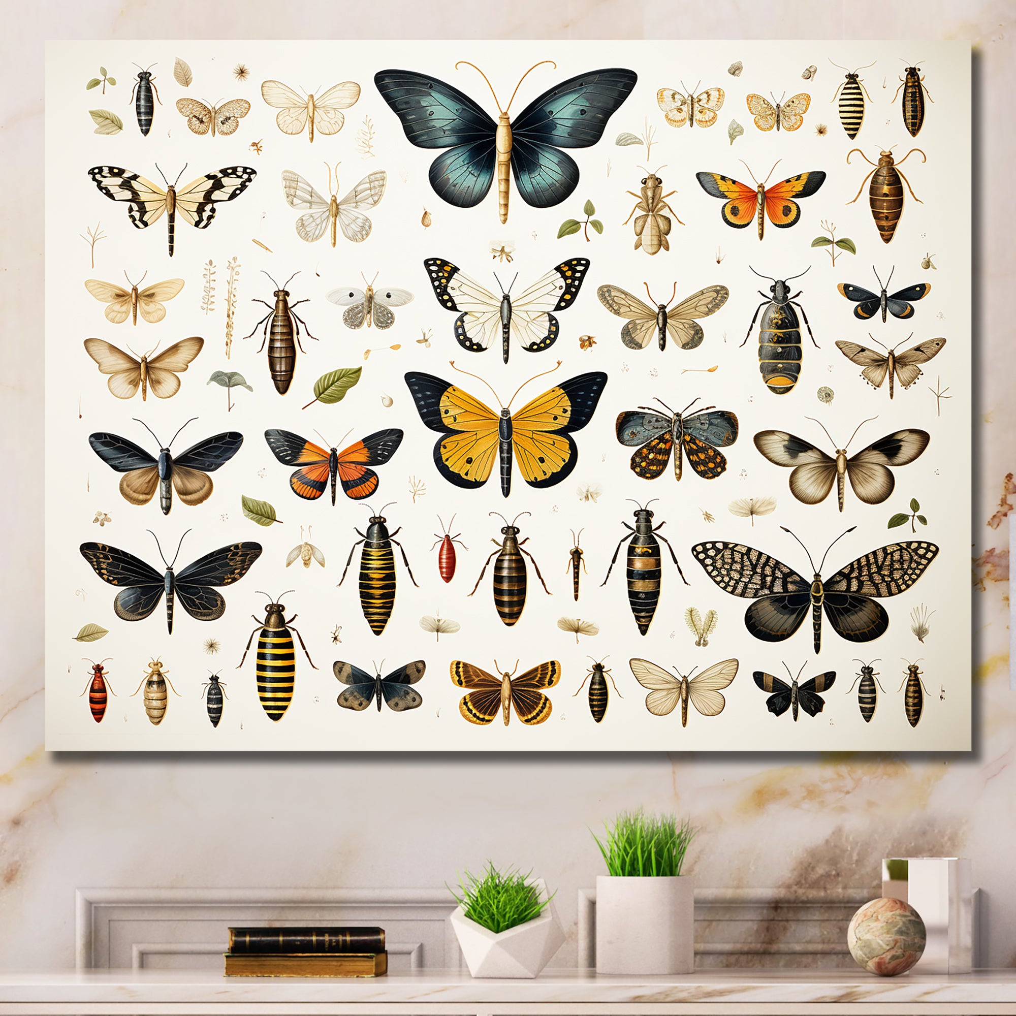 Yellow and blue Insects and Bugs - Insects & Bugs Framed Canvas Art
