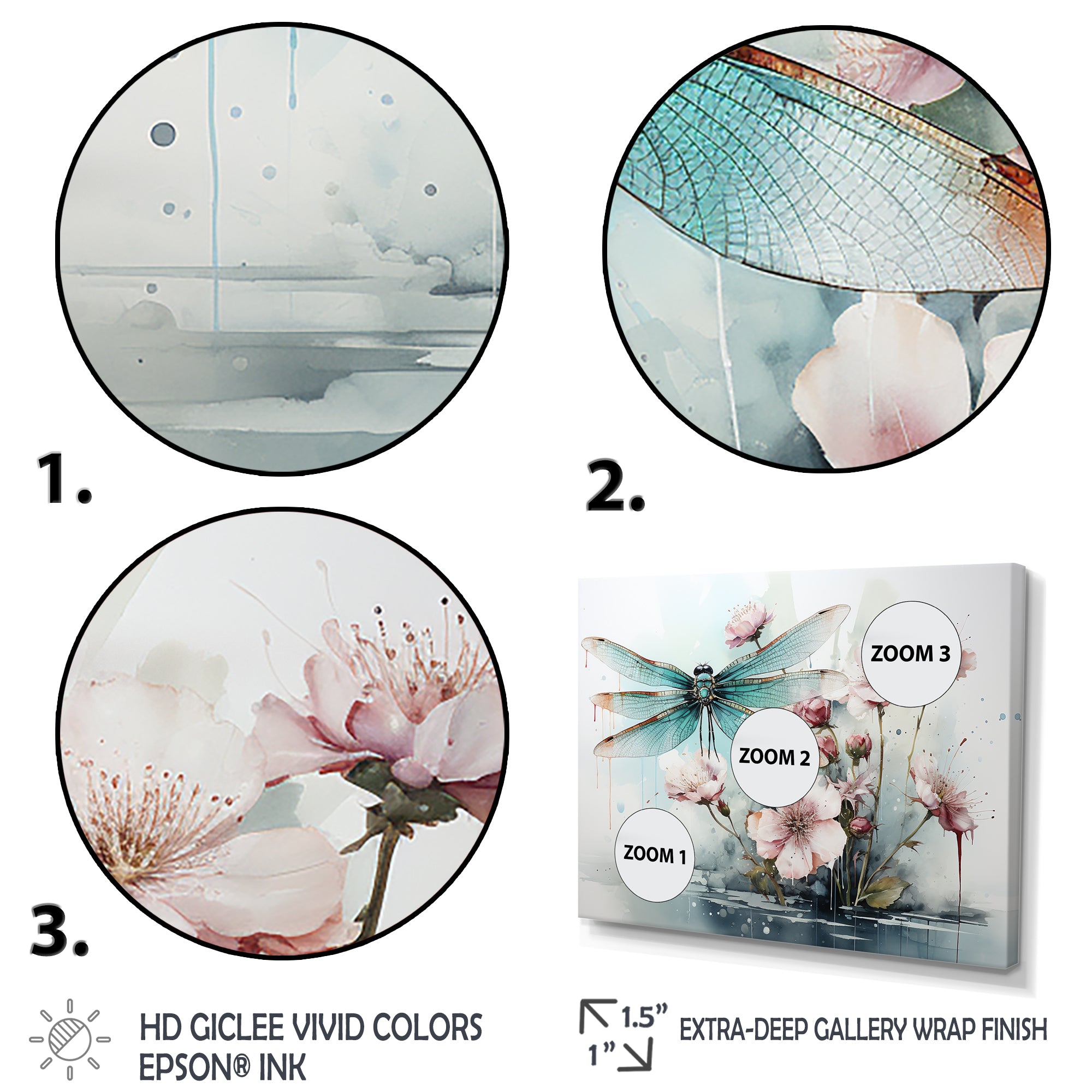 Green and pink flower flying dragonfly by the pond - Insects & Bugs Canvas Wall Art