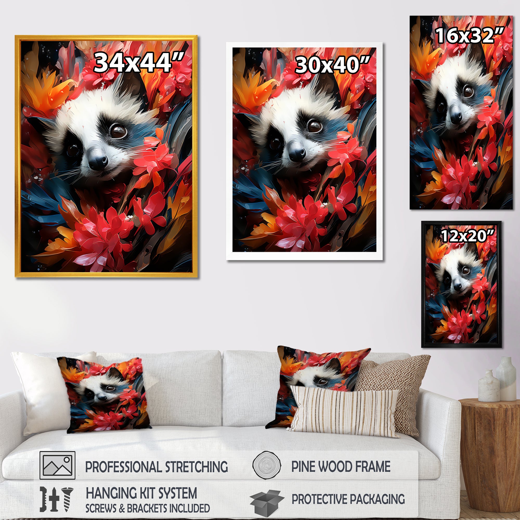 Pink and white floral Meerkat portrait - Meercat Wall Decor