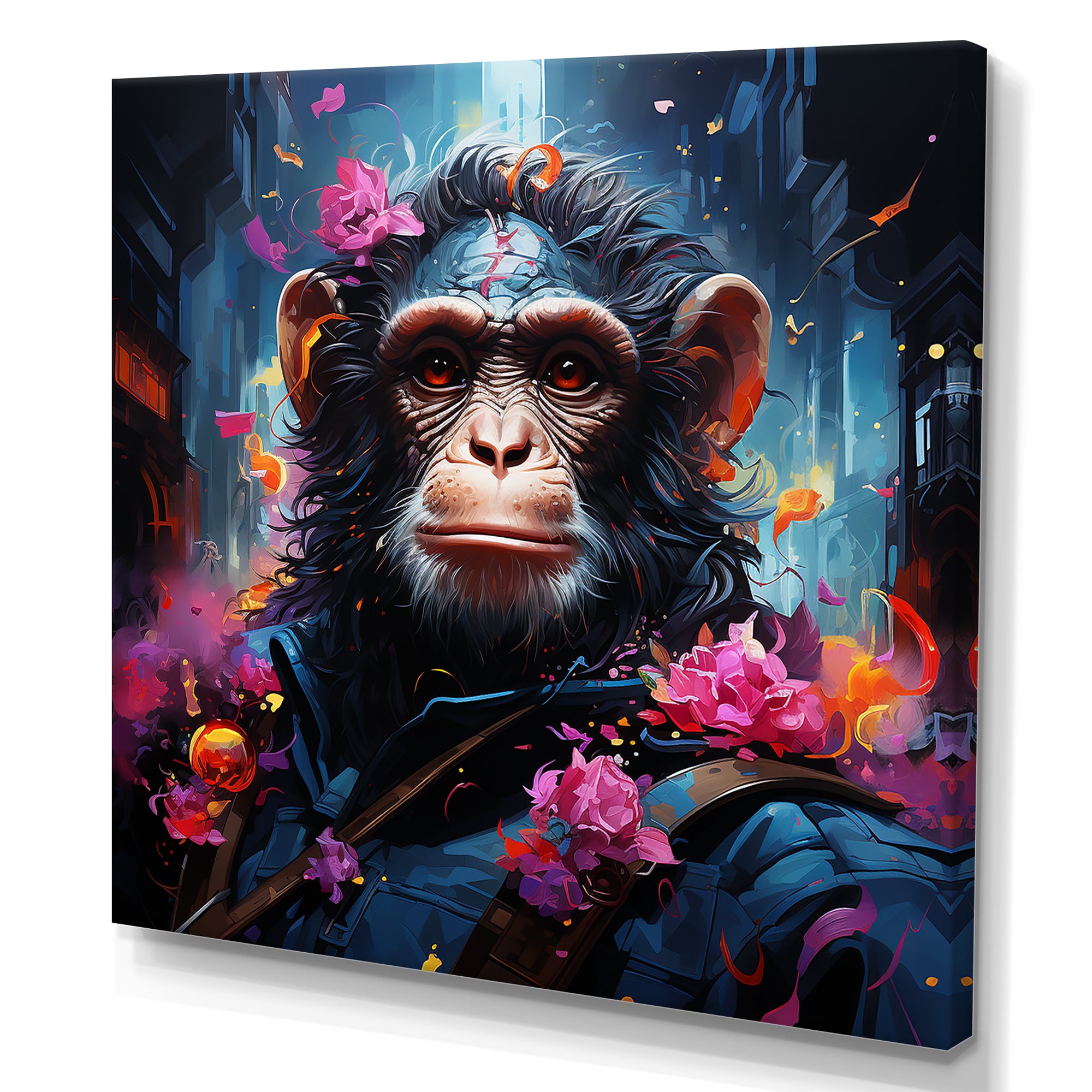 Floral Monkey warrior - Monkey Canvas Wall Art