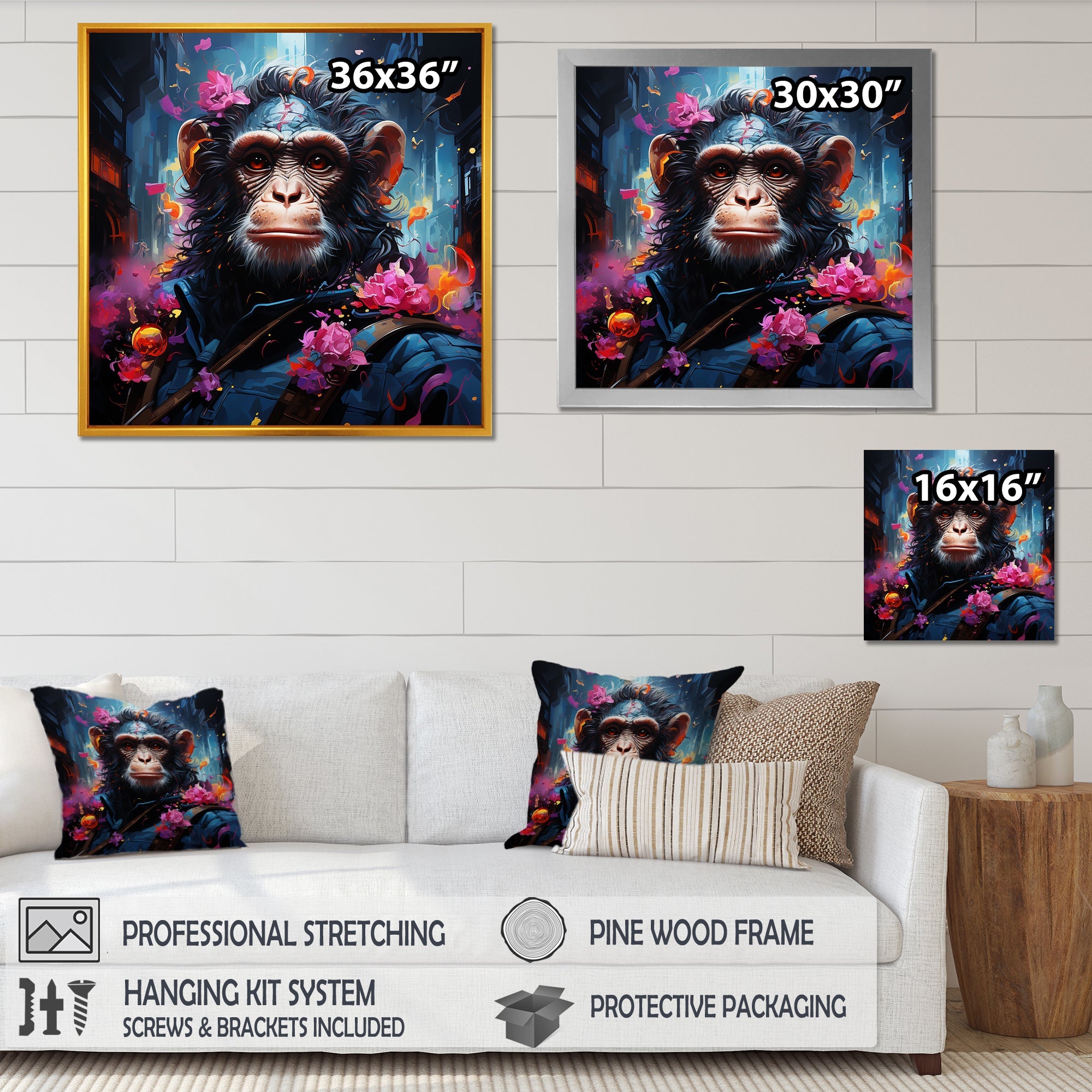 Floral Monkey warrior - Monkey Canvas Wall Art