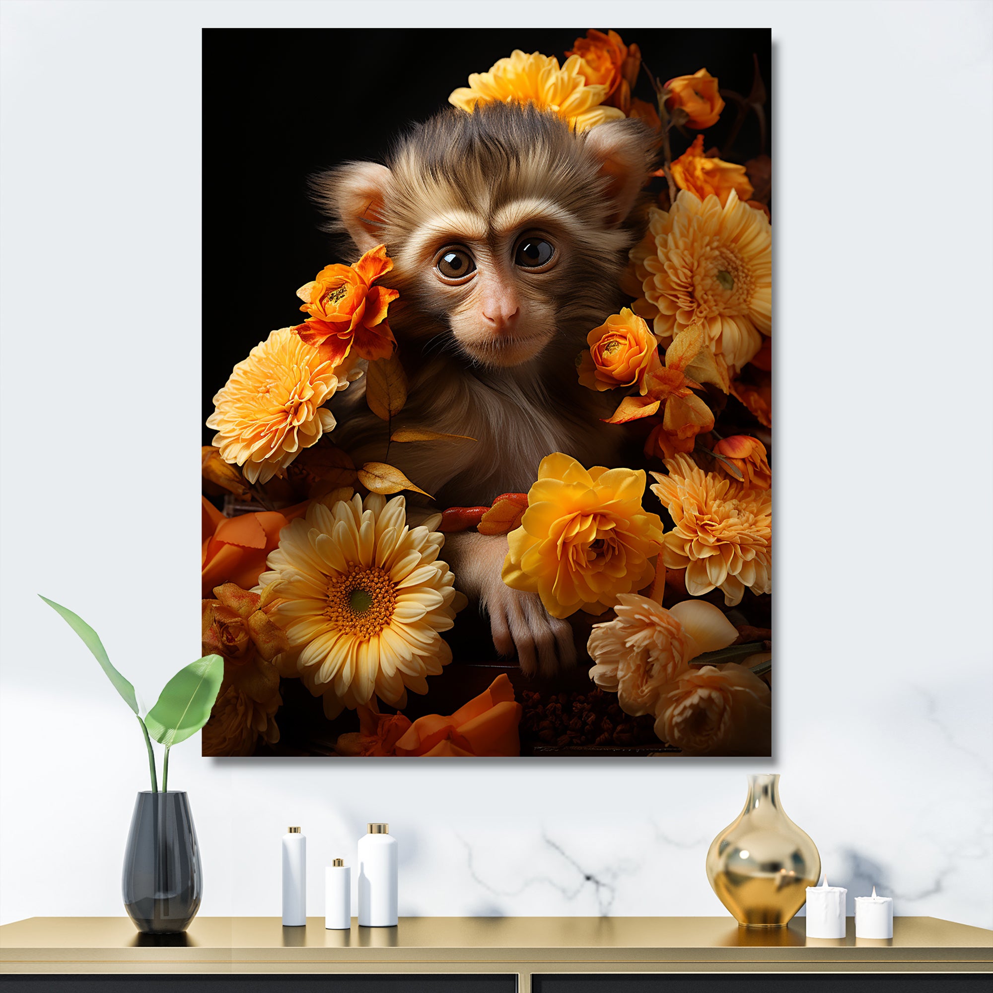Yellow Autumn Monkey Palette - Monkey Canvas Wall Art