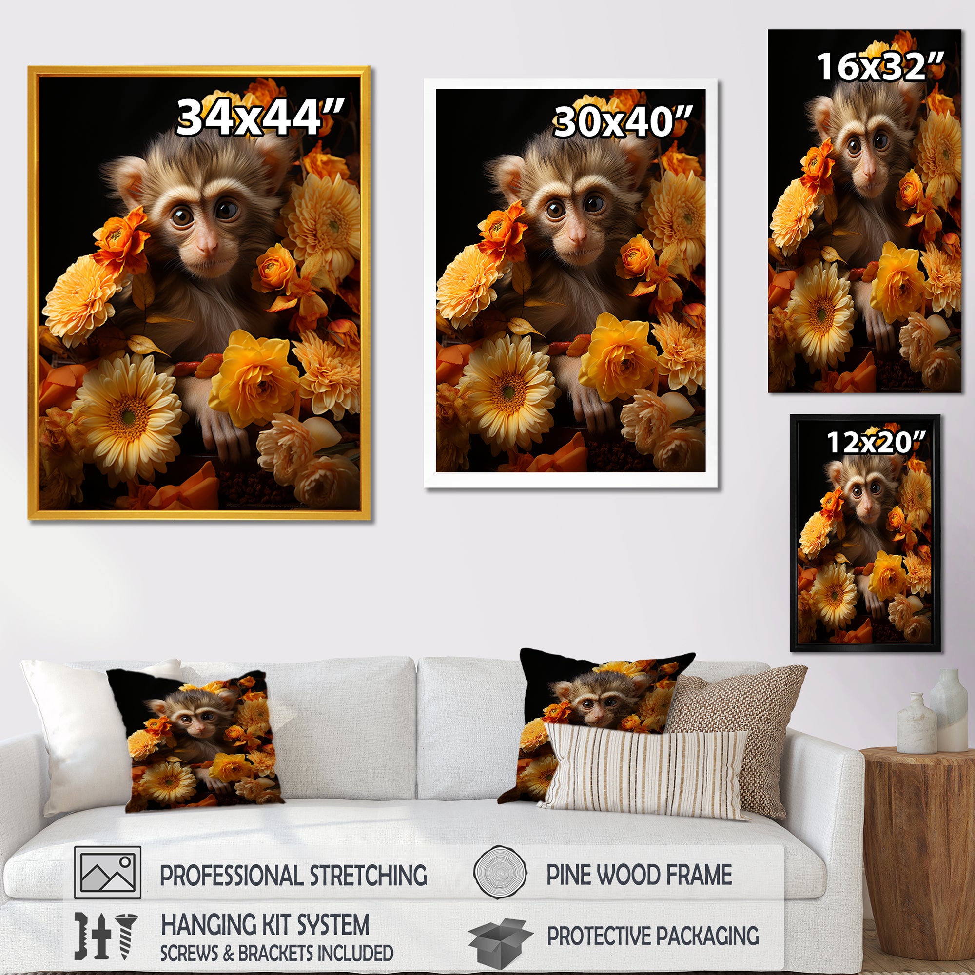Yellow Autumn Monkey Palette - Monkey Canvas Wall Art