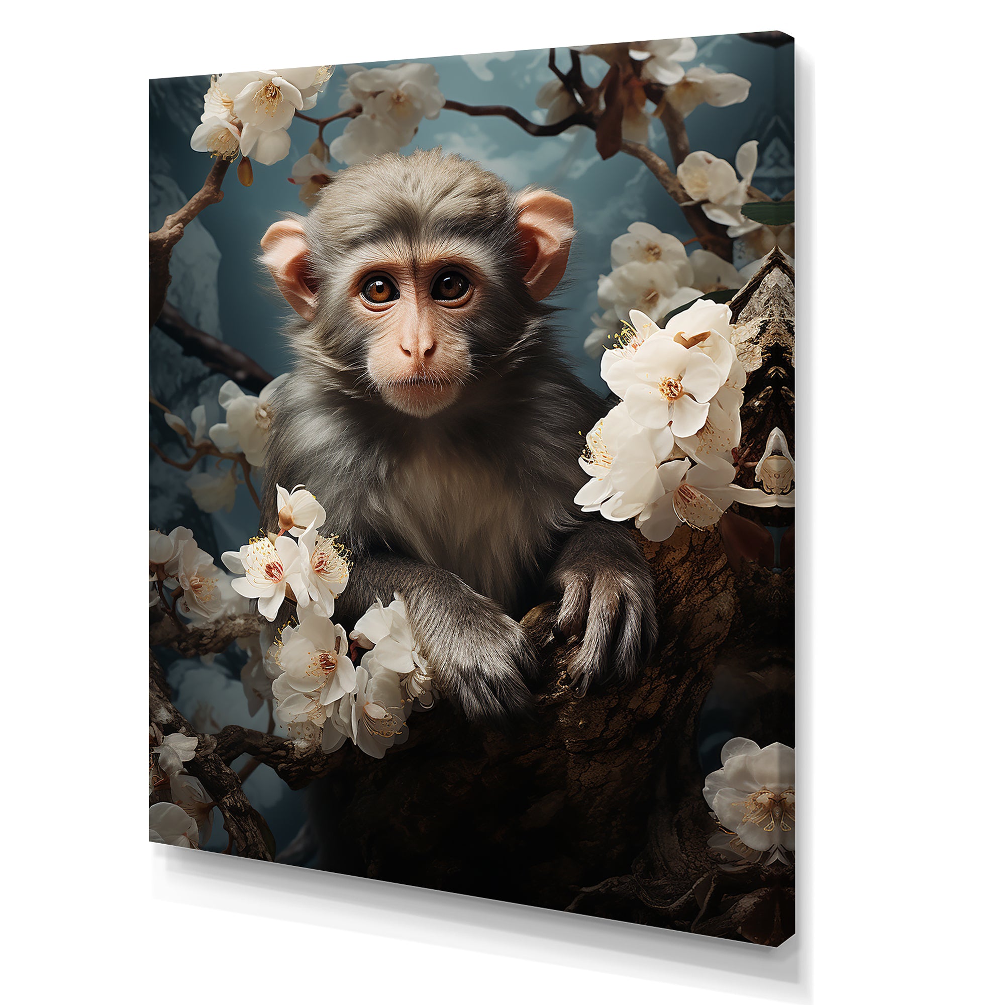 Grey Springtime floral Monkey Palette - Monkey Wall Decor