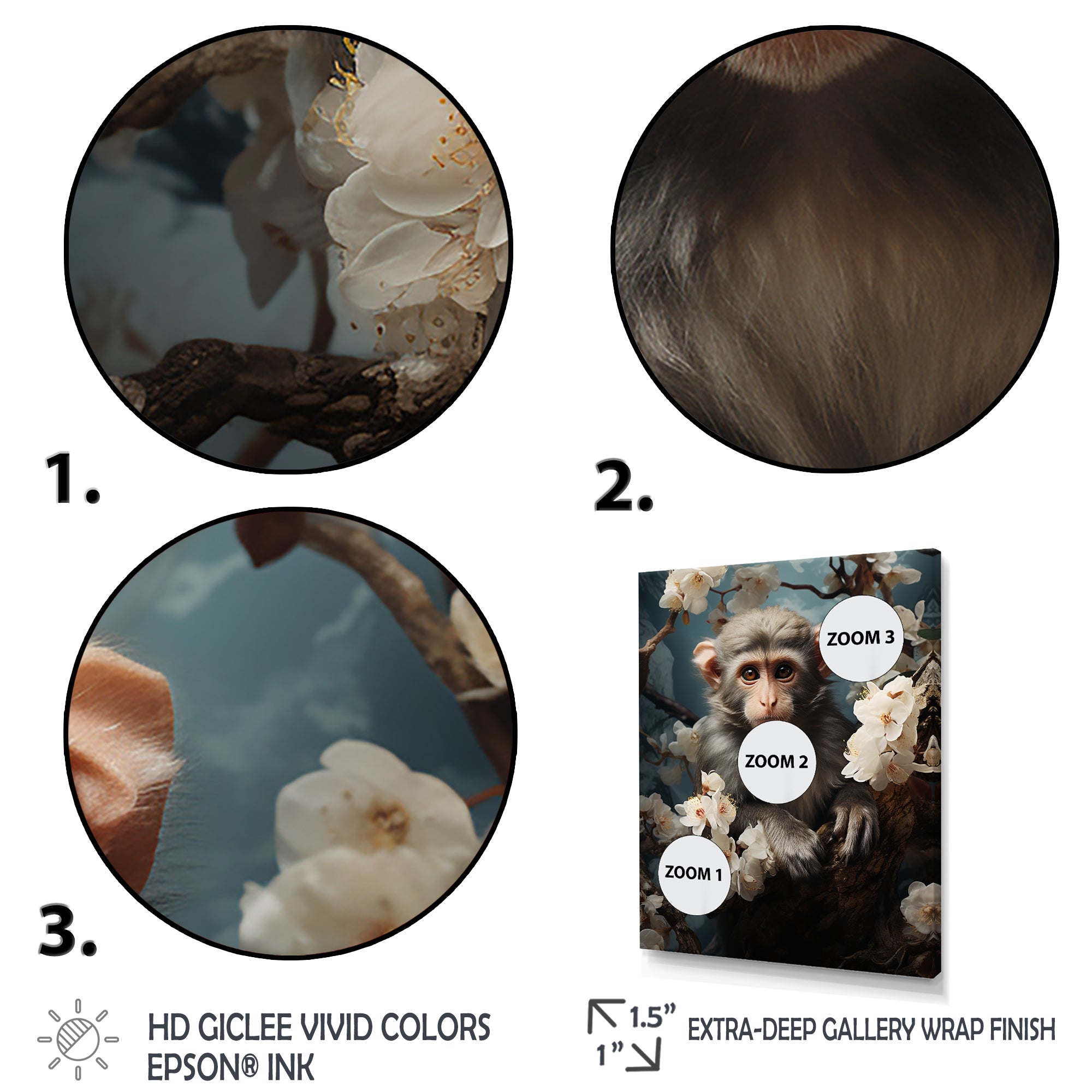 Grey Springtime floral Monkey Palette - Monkey Wall Decor