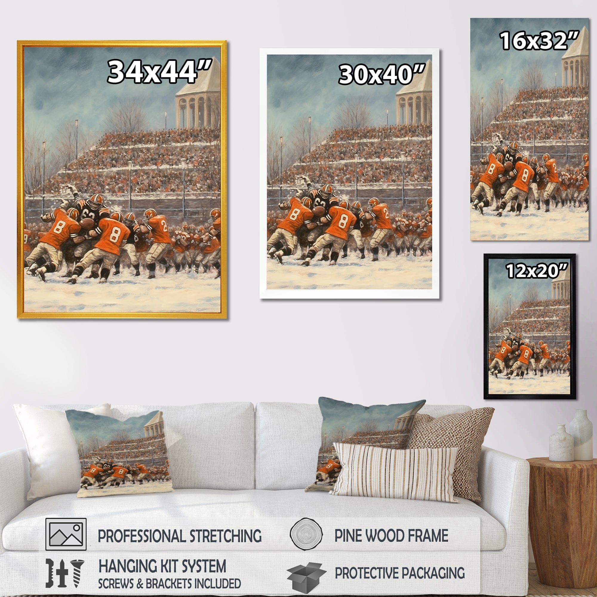 Orange 1970S Football Clash I - Football Canvas Wall Art
