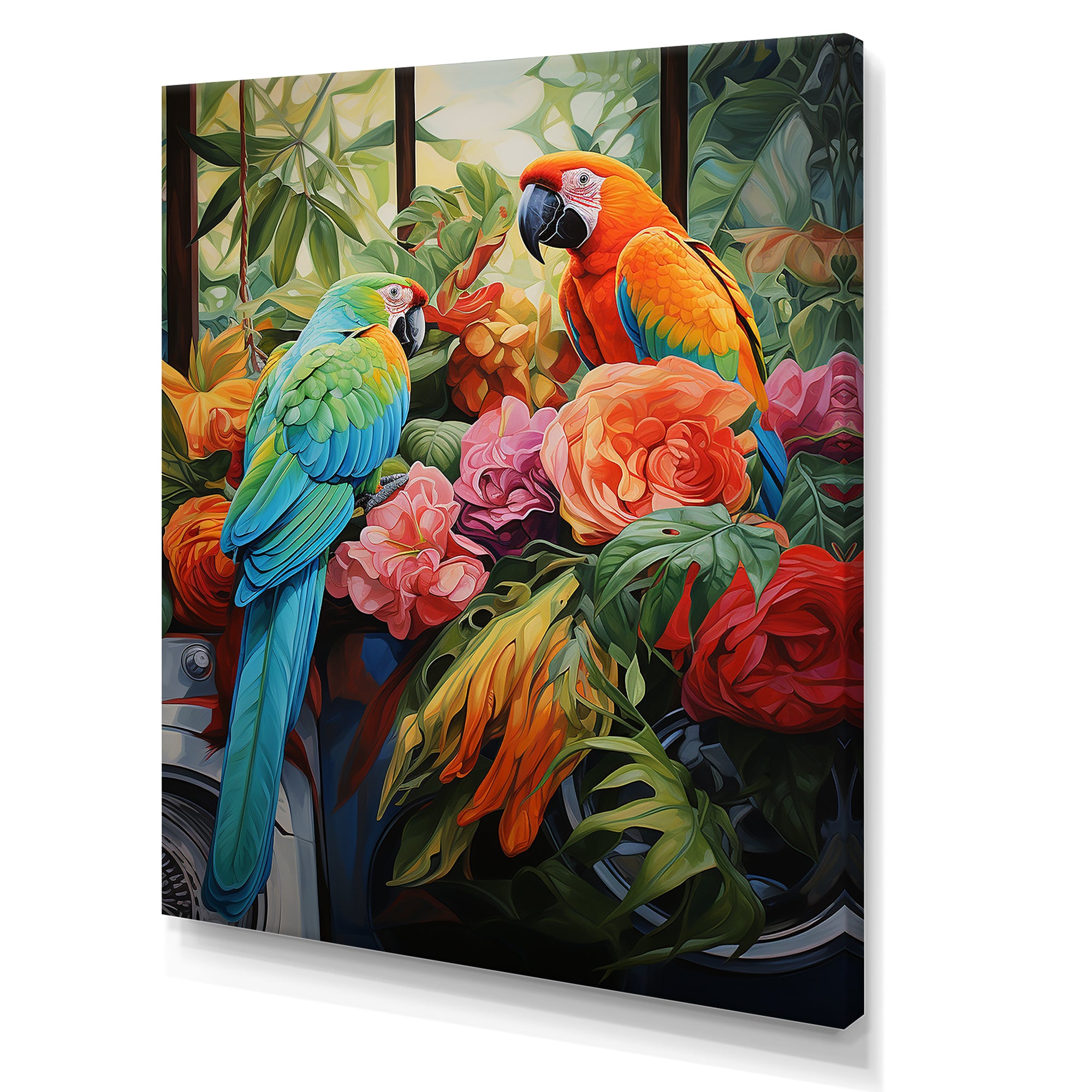 Blue Parrot jungle Paradise - Parrot Framed Canvas Art