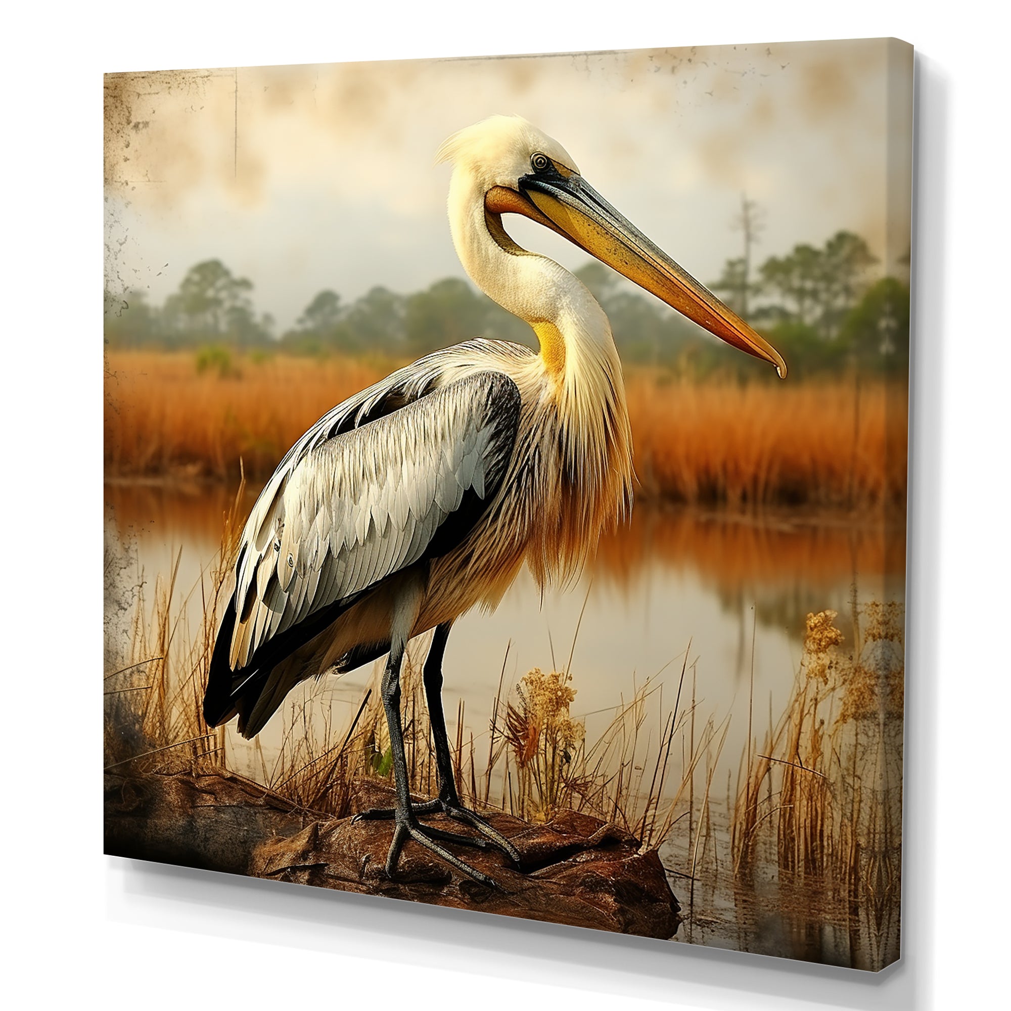 Black Pelican by the shore - Pelican Bedroom Wall Art