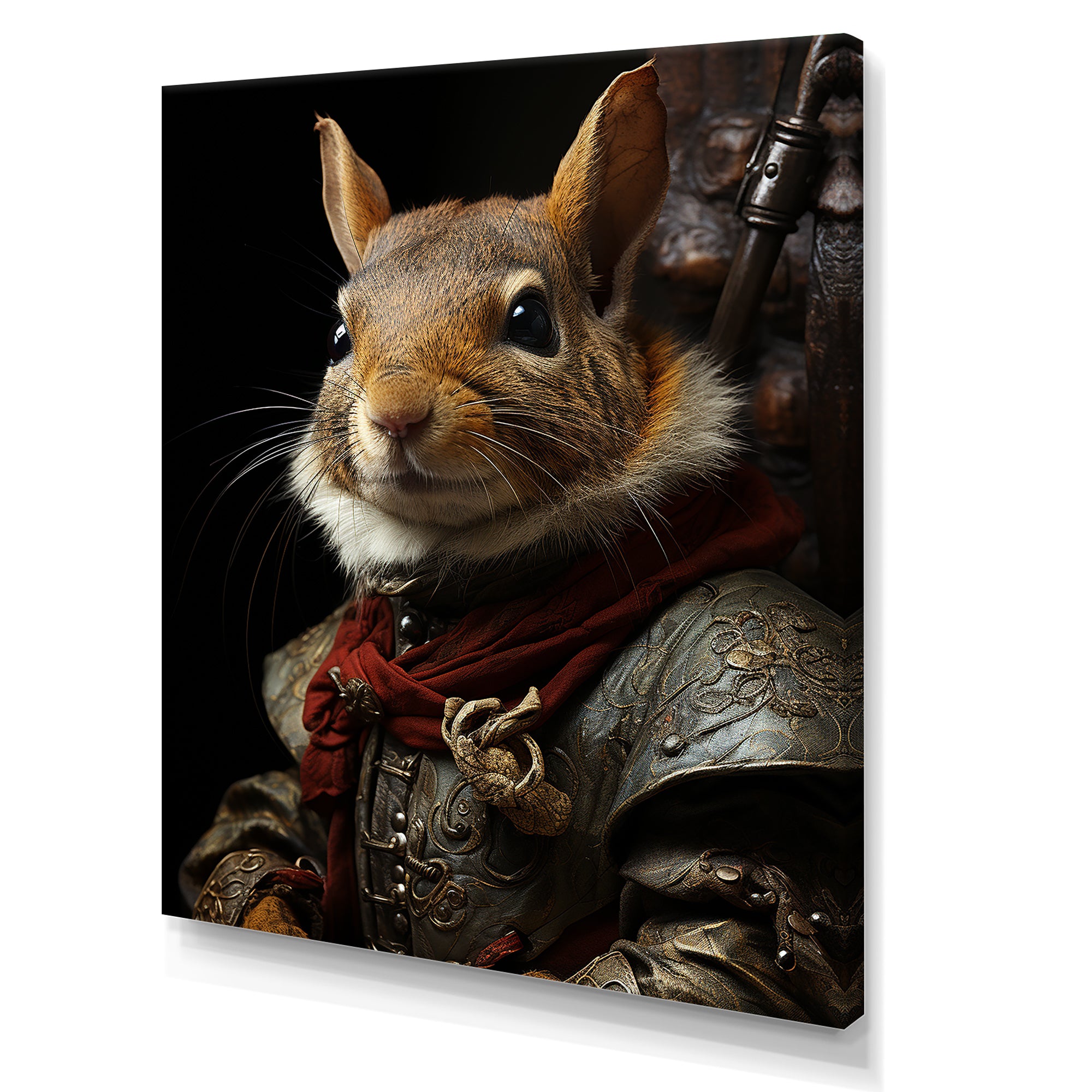 Medieval Squirrel Portrait in Armor - Rodent Framed Canvas Art