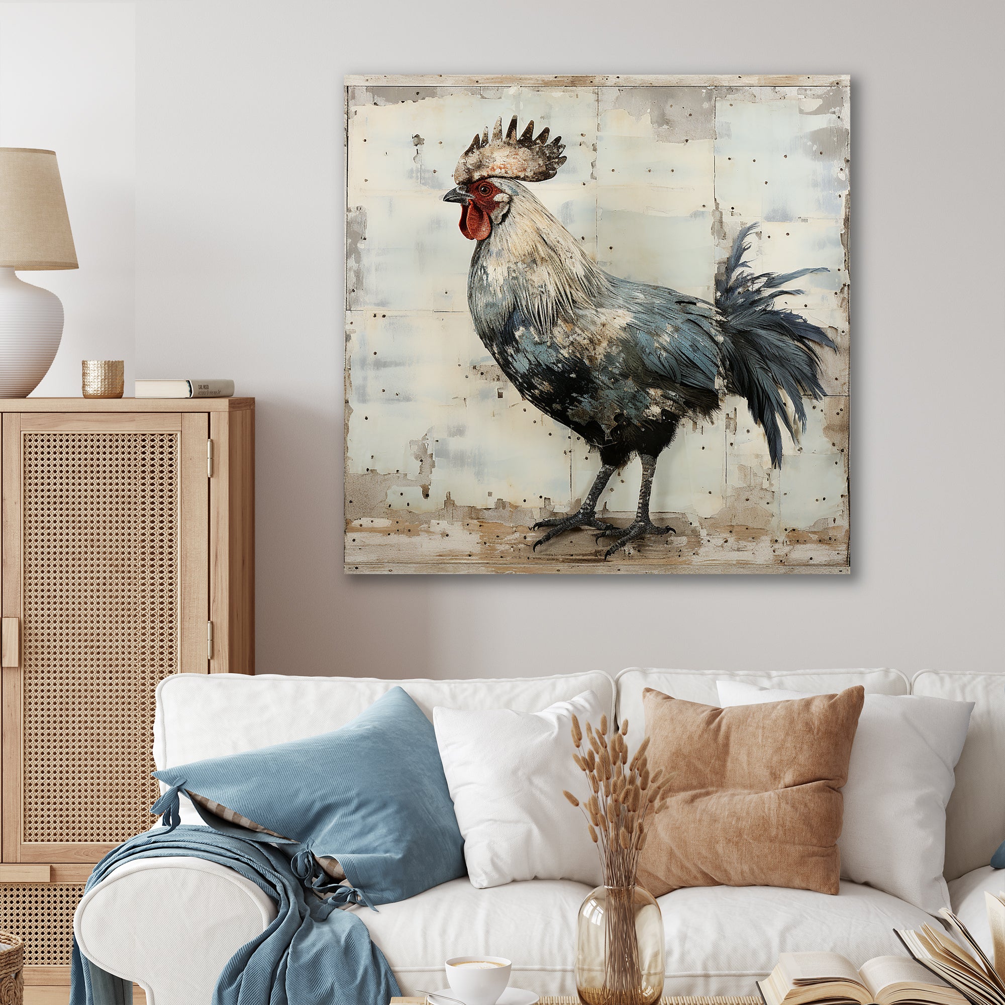 Grey Roosters Farm yard freedom - Rooster Canvas Wall Art