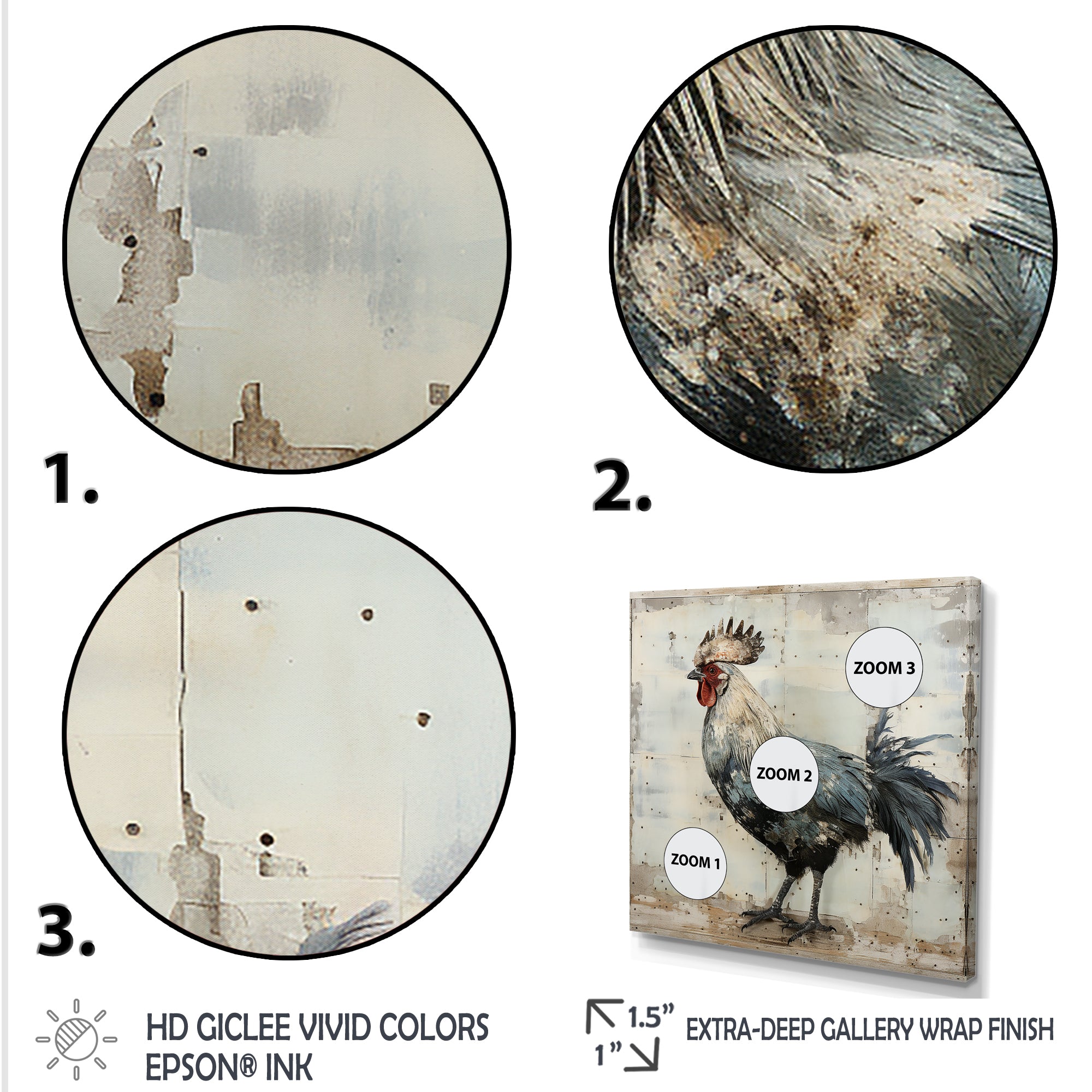 Grey Roosters Farm yard freedom - Rooster Canvas Wall Art