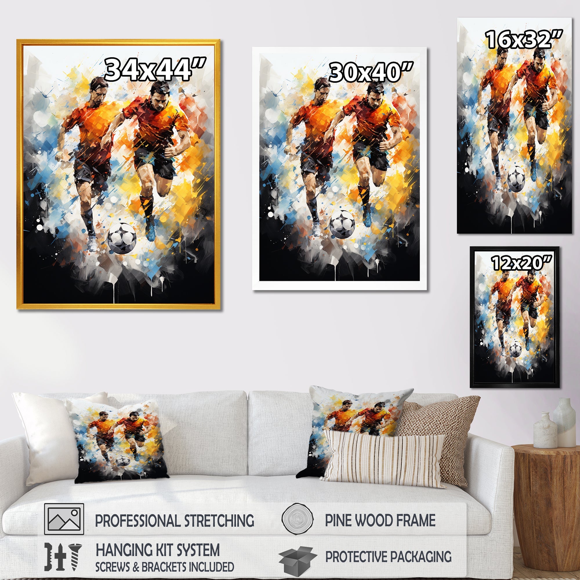 Abstract Soccer Players During Game I - Soccer Canvas Wall Art