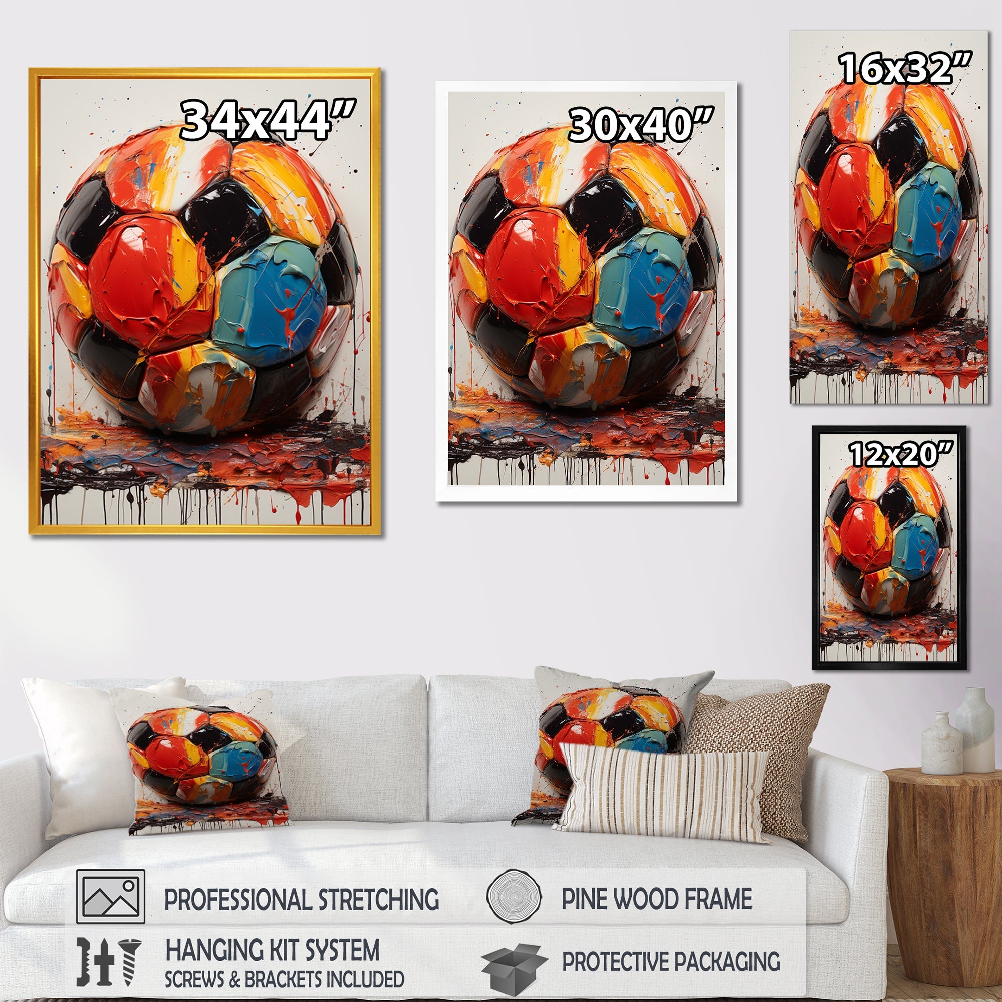 Red And Orange Soccer Ball - Soccer Canvas Wall Art