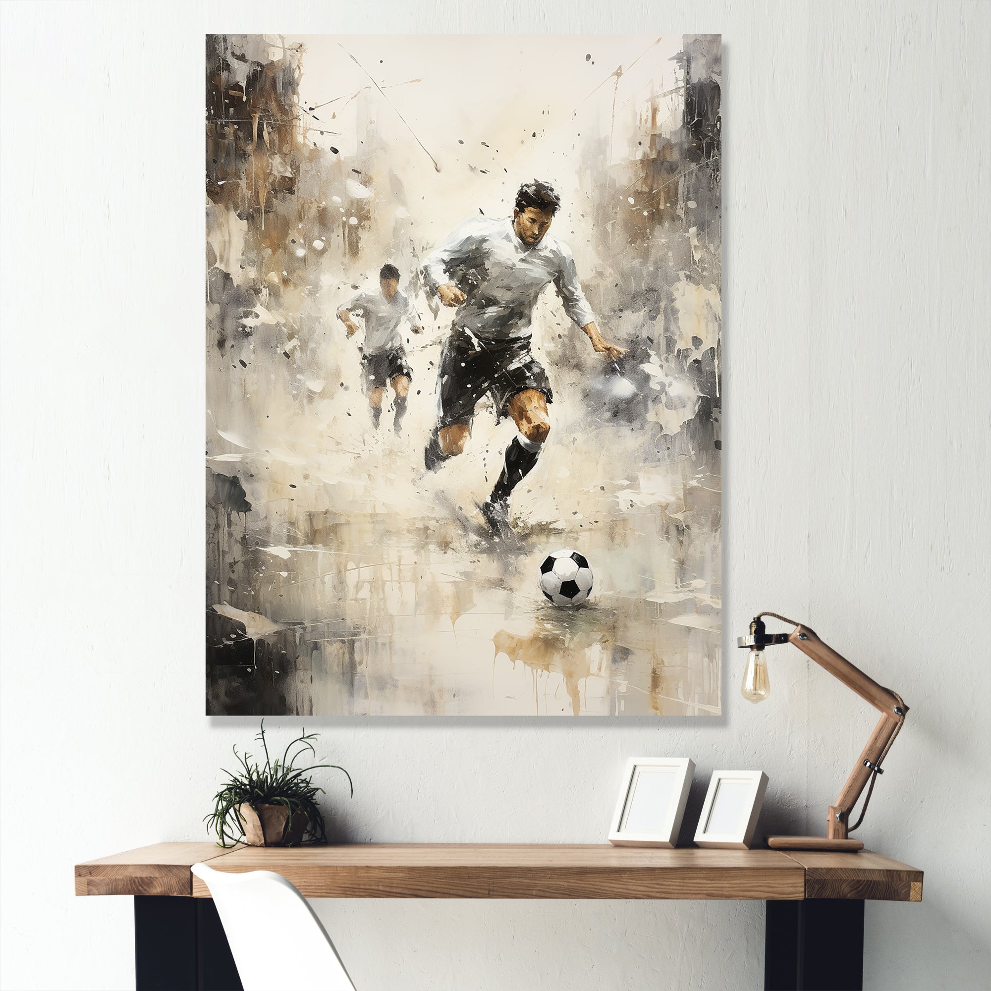Grey Minimalist Soccer Encounter I - Soccer Canvas Wall Art