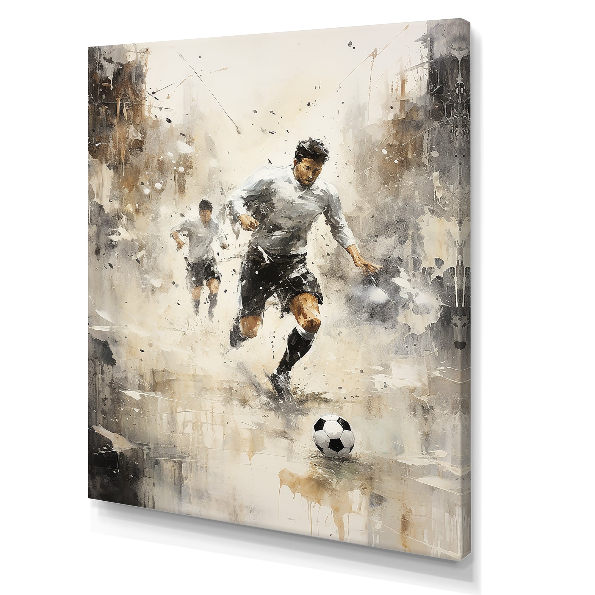 Grey Minimalist Soccer Encounter I - Soccer Canvas Wall Art