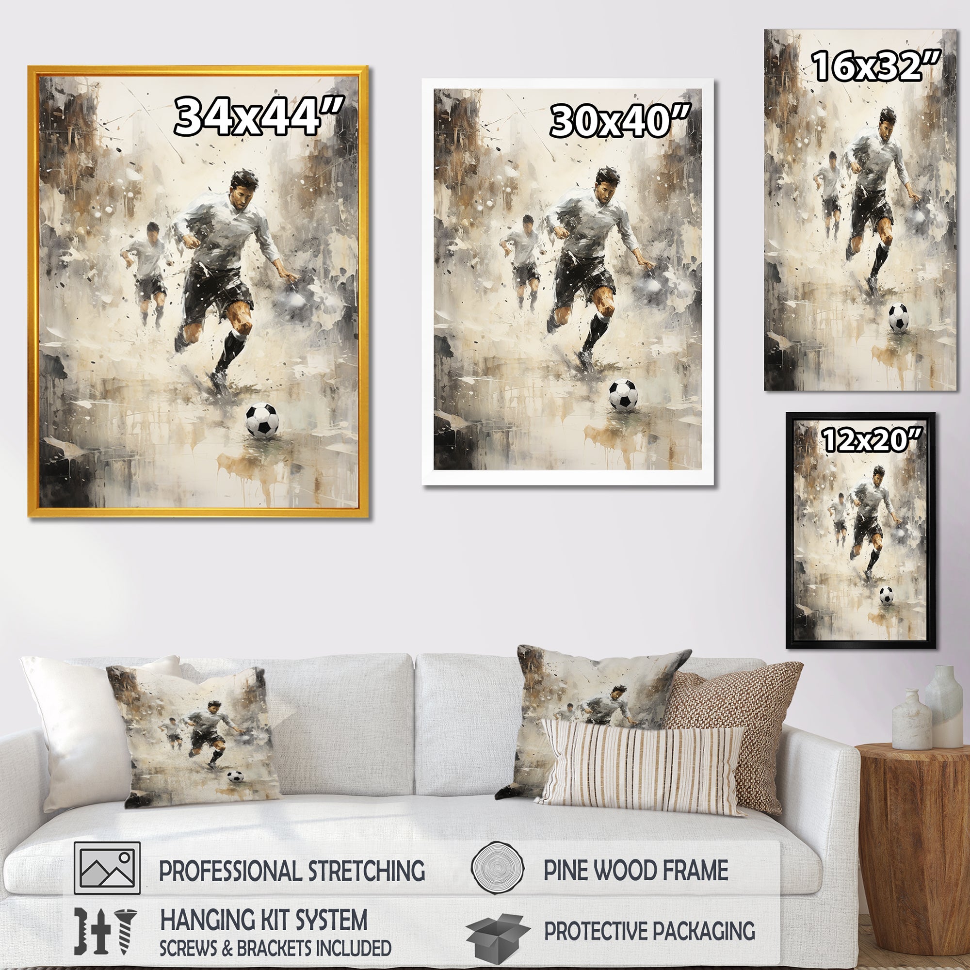 Grey Minimalist Soccer Encounter I - Soccer Canvas Wall Art