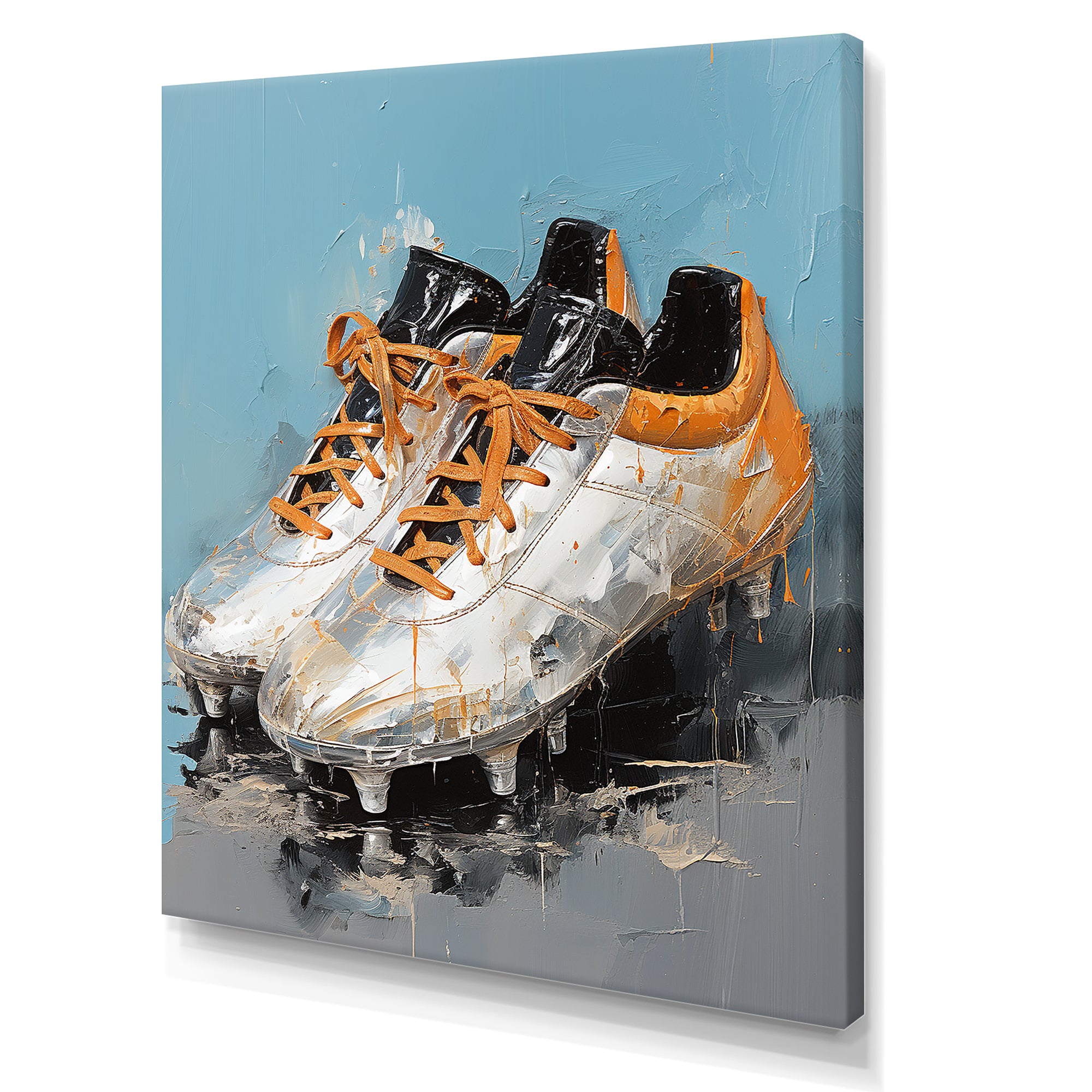 Grey And Orange Soccer Shoes - Soccer Canvas Wall Art