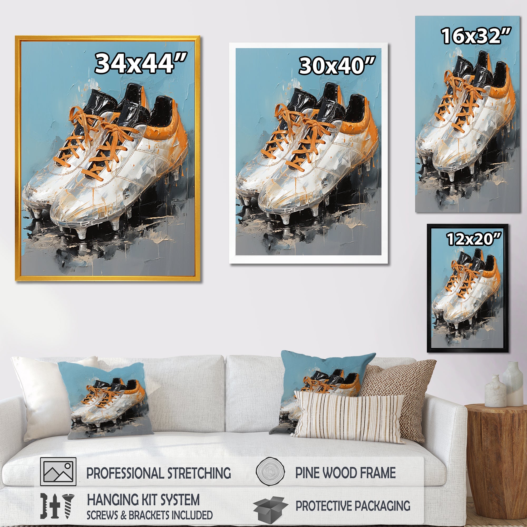 Grey And Orange Soccer Shoes - Soccer Canvas Wall Art