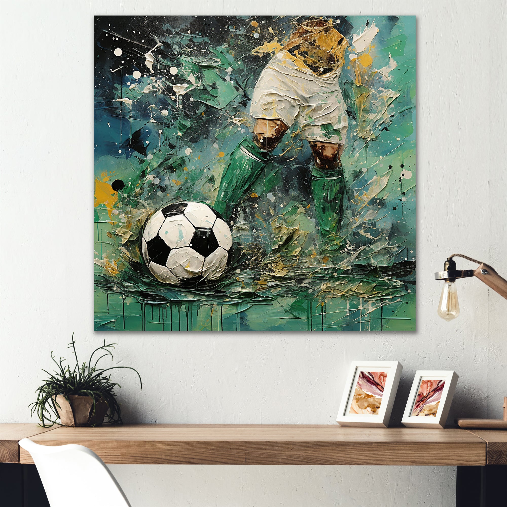 Green Abstract Soccer Player - Soccer Canvas Wall Art