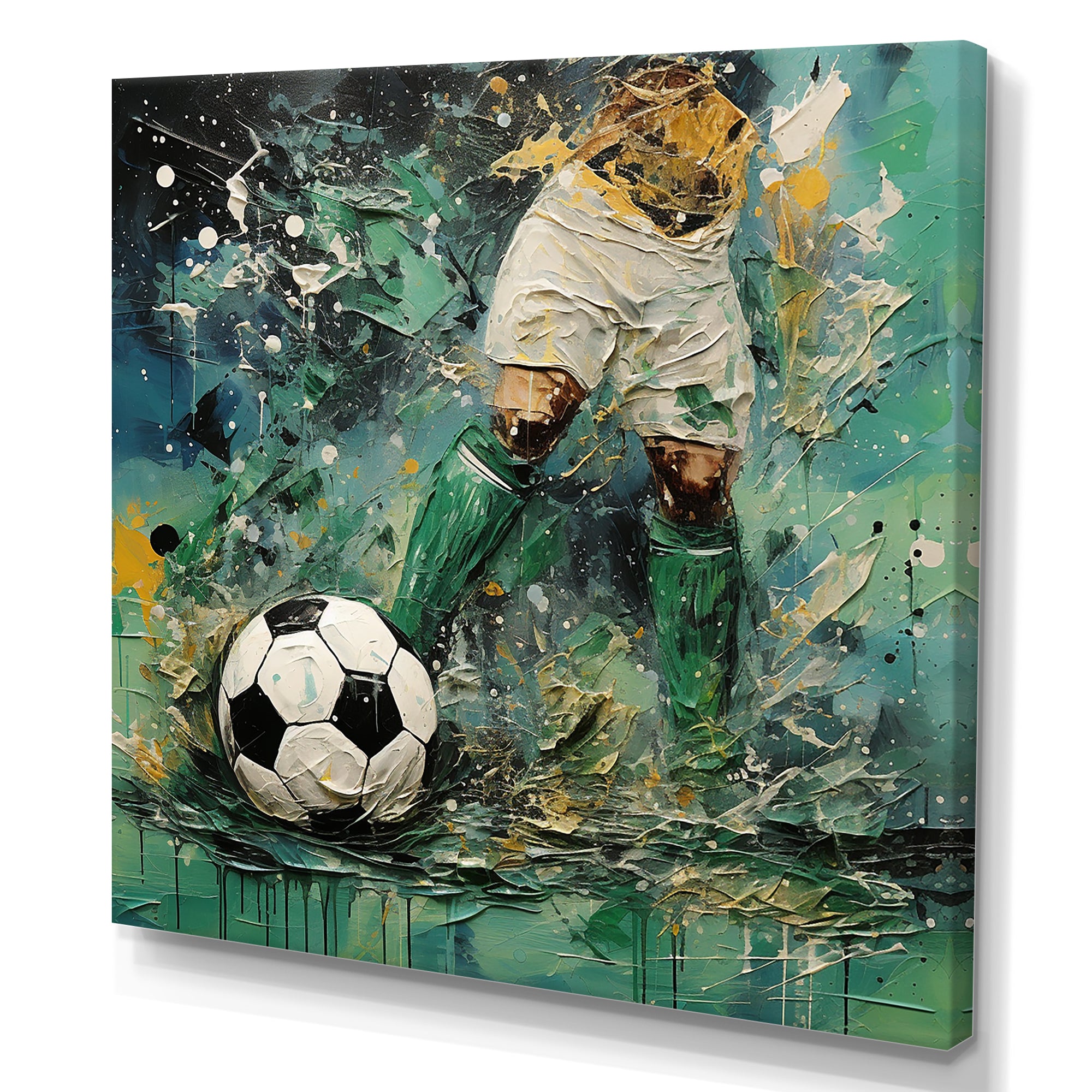 Green Abstract Soccer Player - Soccer Canvas Wall Art