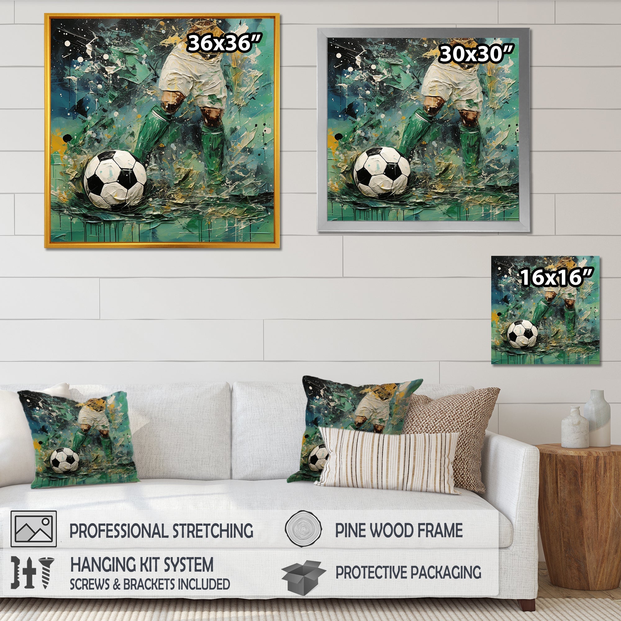 Green Abstract Soccer Player - Soccer Canvas Wall Art