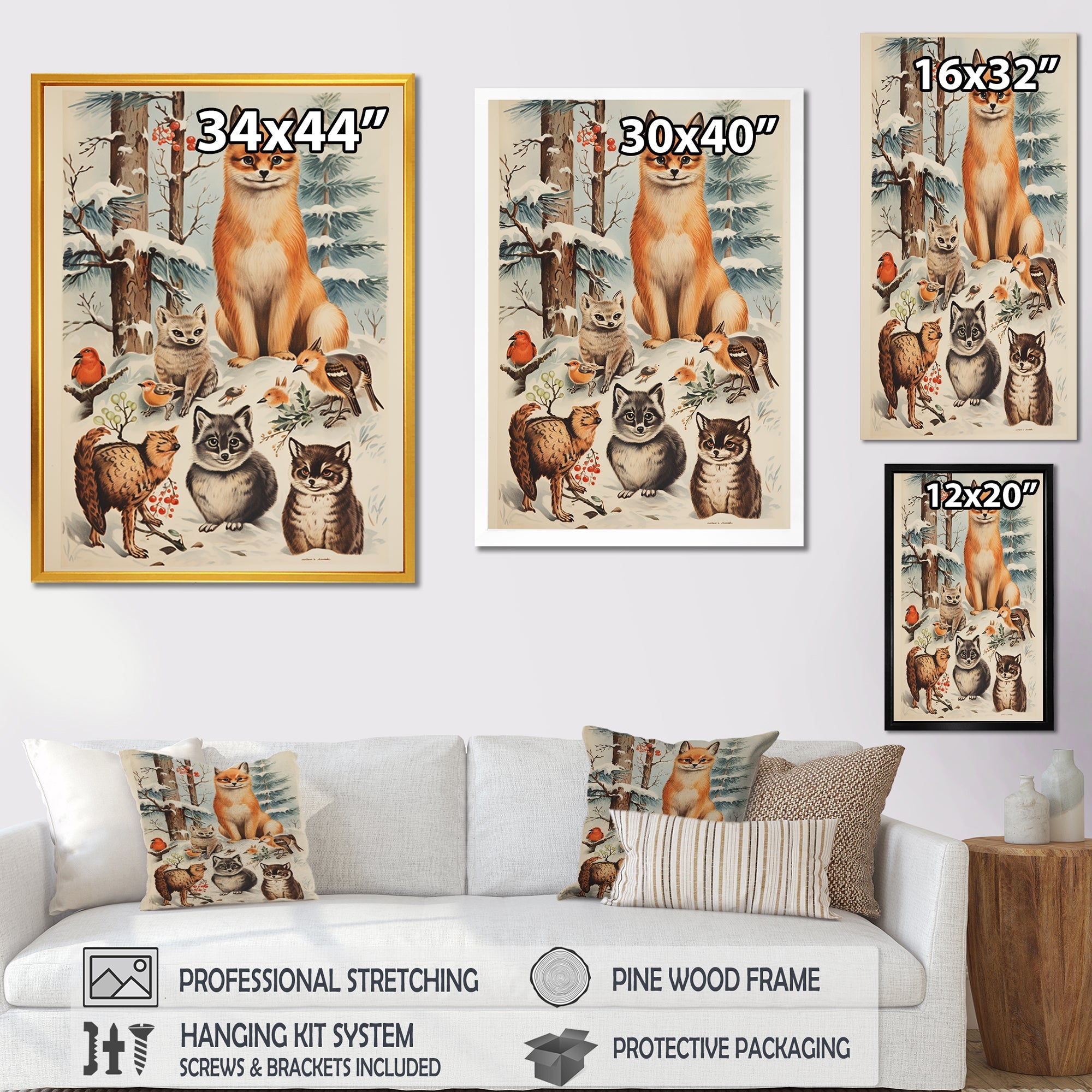 Winter Animal fox with friends - Fox Home Decor Art