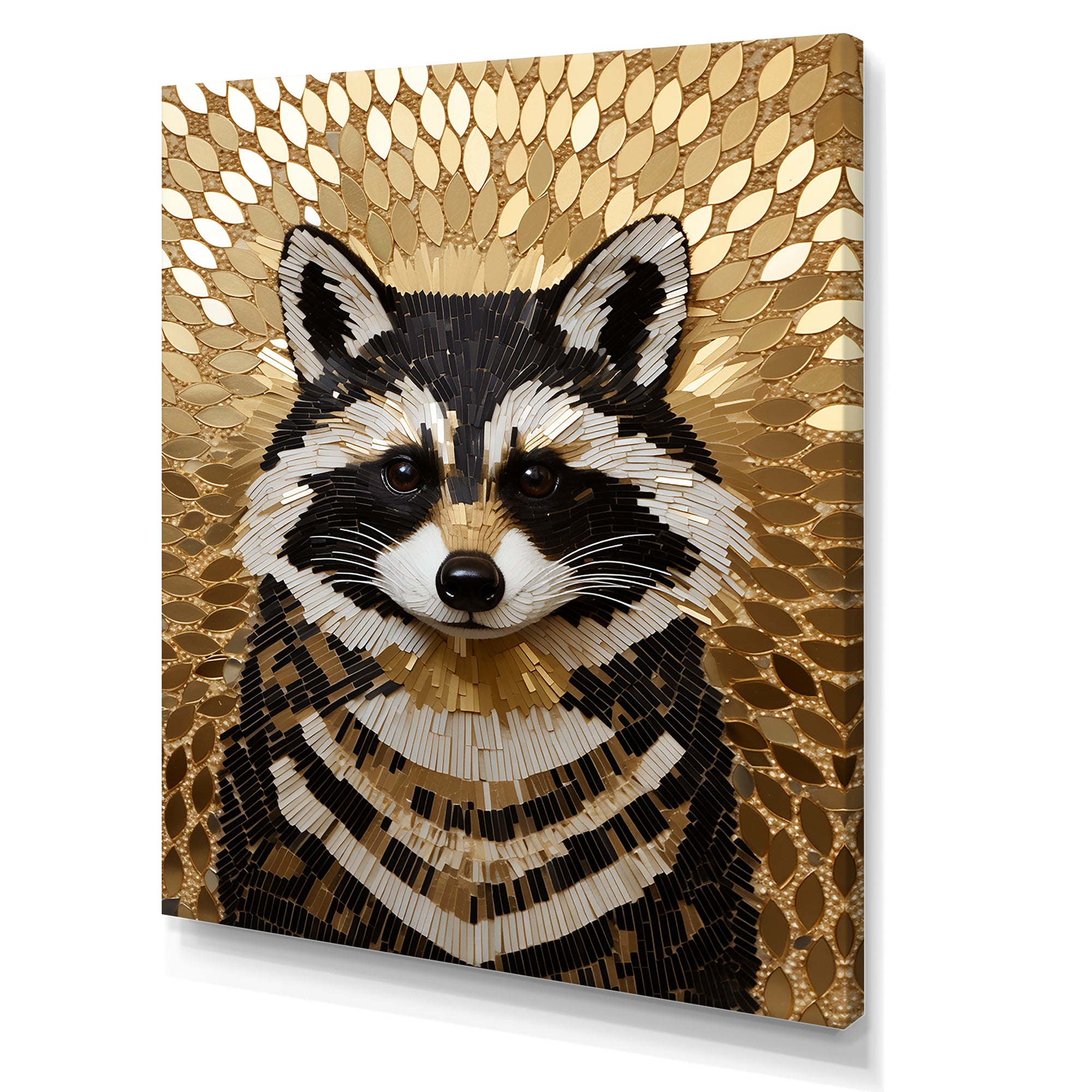 Gold and black curious racoon - Raccoon Canvas Wall Art