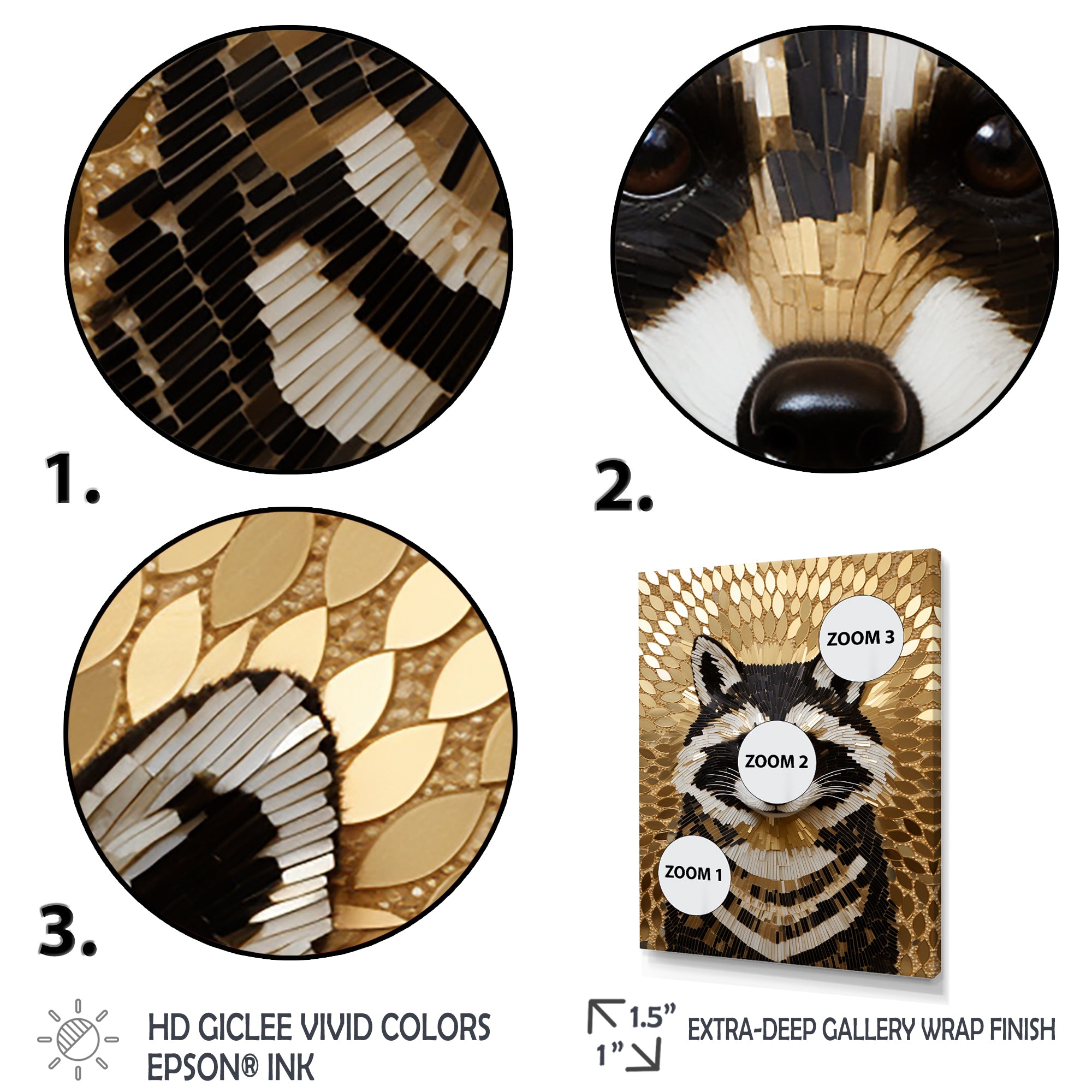 Gold and black curious racoon - Raccoon Canvas Wall Art