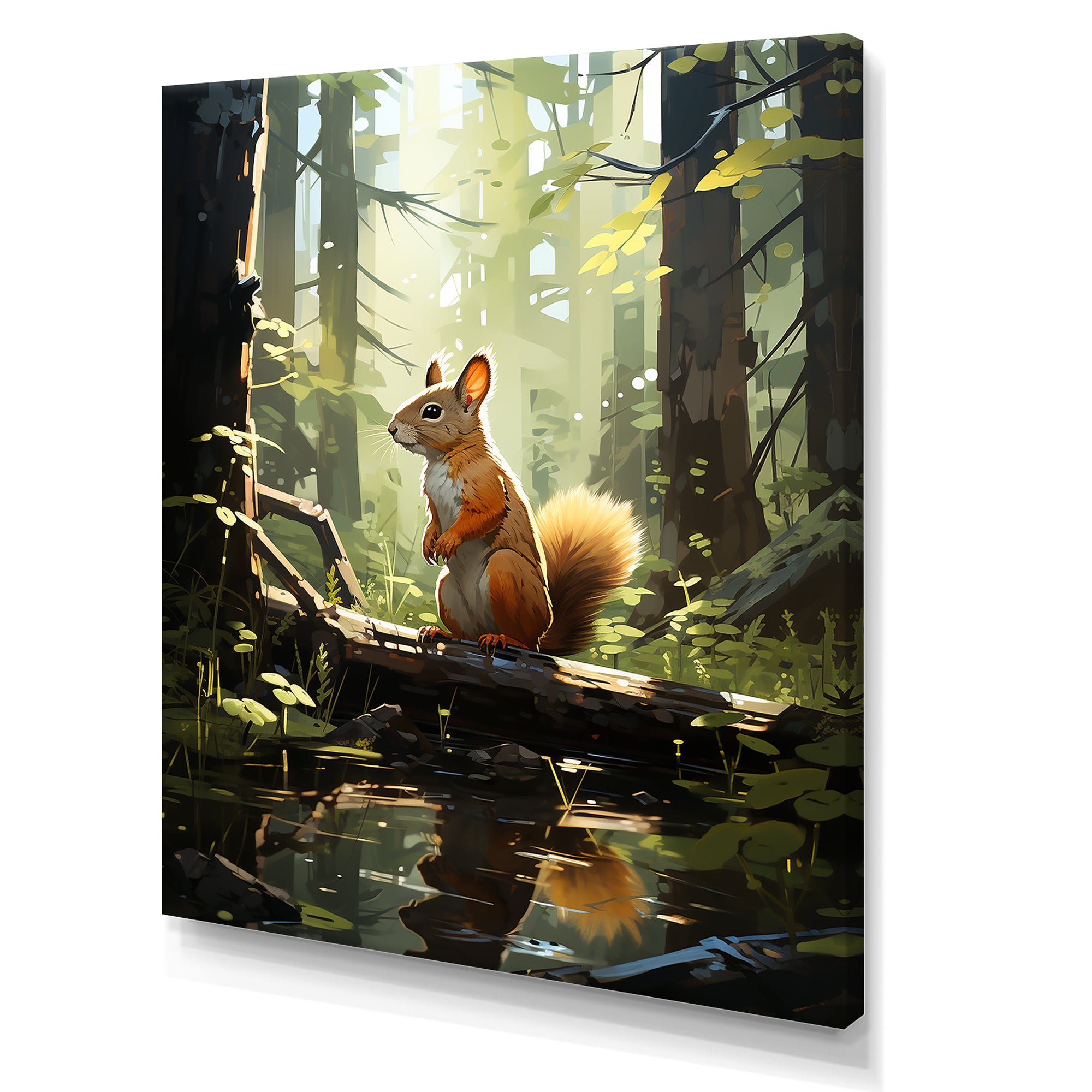 Brown and green squirrel forest acrobat - Brown Squirrel Wall Art