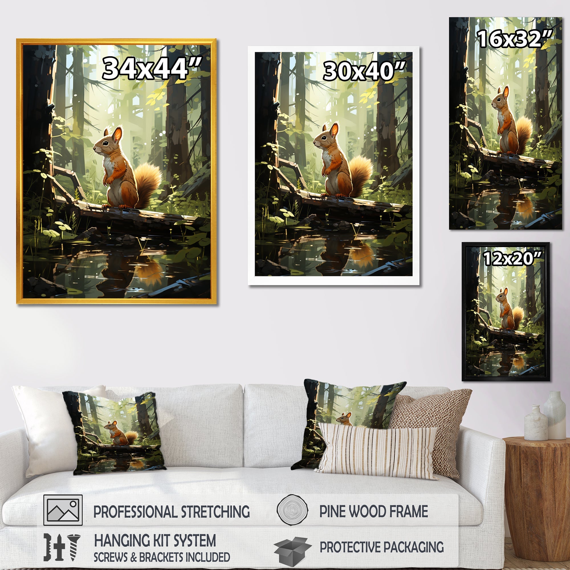 Brown and green squirrel forest acrobat - Brown Squirrel Wall Art