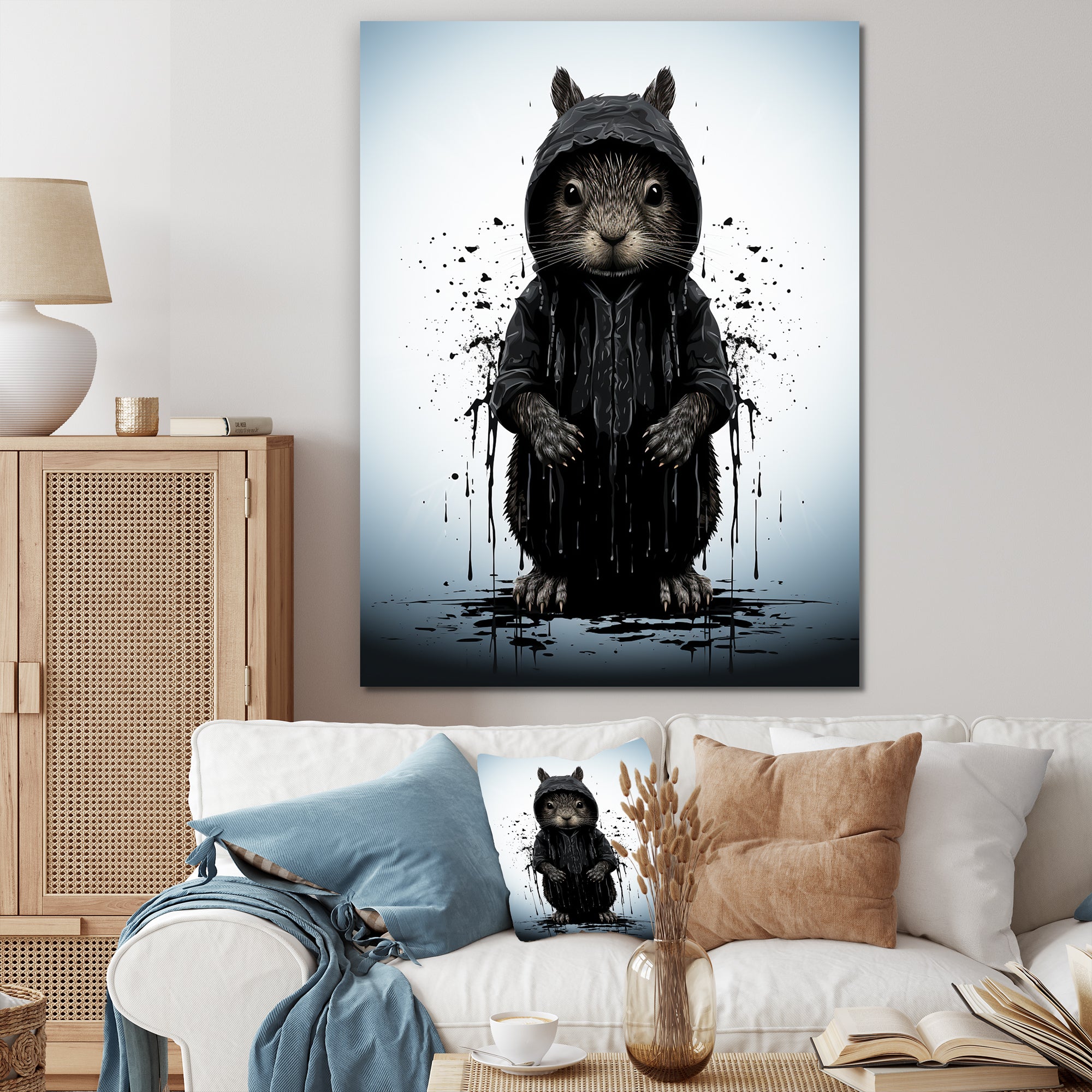 Black squirrel silhouette elegance - Squirrel Framed Canvas Art