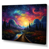 Starry Night Train tracks to the sky I - Train Canvas Wall Art
