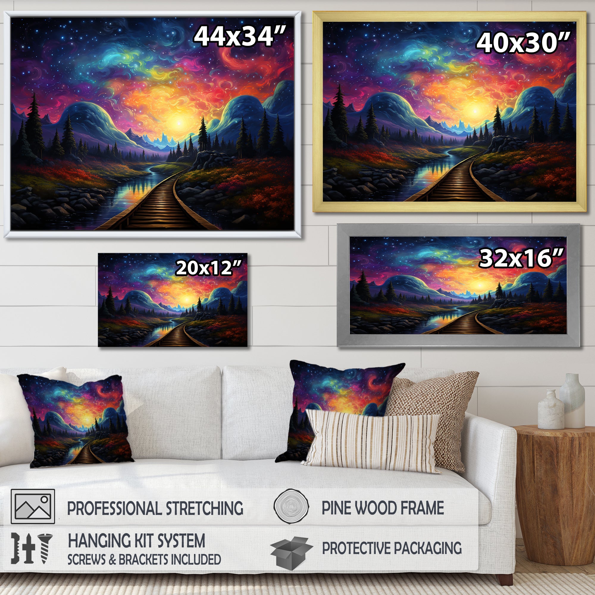 Starry Night Train tracks to the sky I - Train Canvas Wall Art