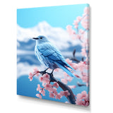 Japan blue bird Frost on pink Thistle - Bird Floral Wall Decor