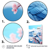 Japan blue bird Frost on pink Thistle - Bird Floral Wall Decor