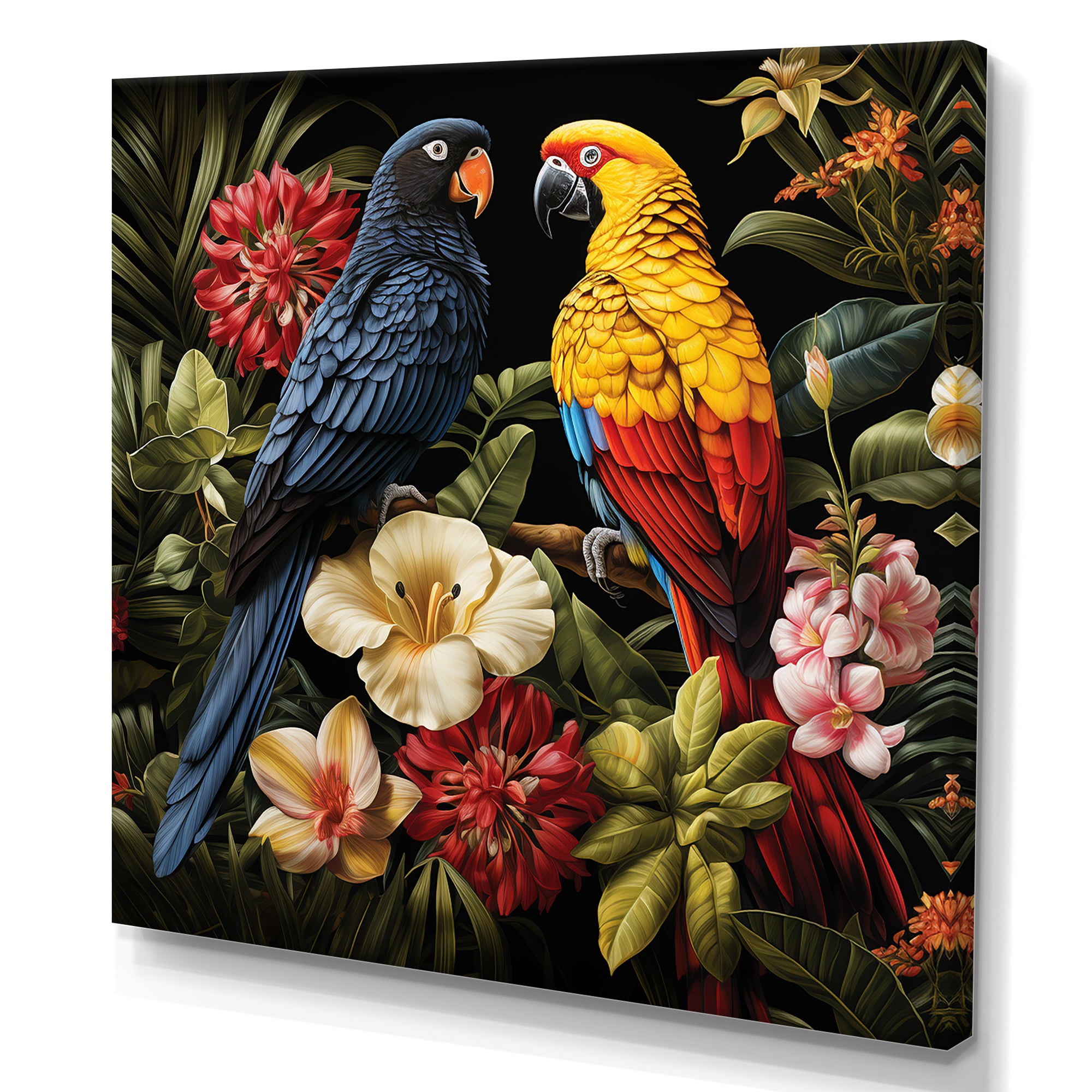 Yellow and blue Tropical Parrots - Blue Parrot Wall Art