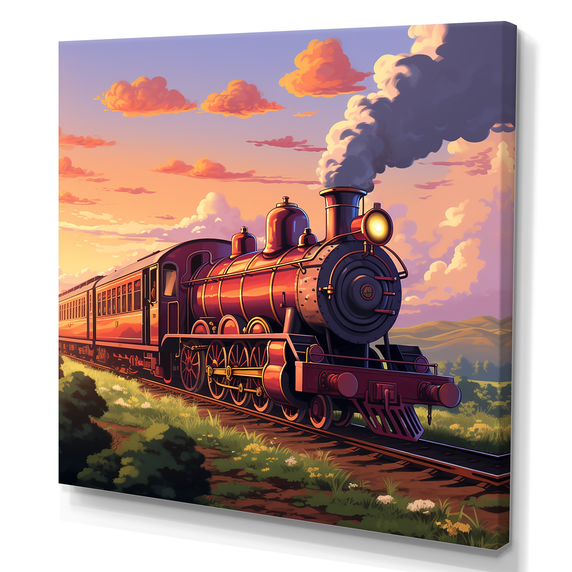 Sunset Train voyage in USA I - Train Canvas Wall Art
