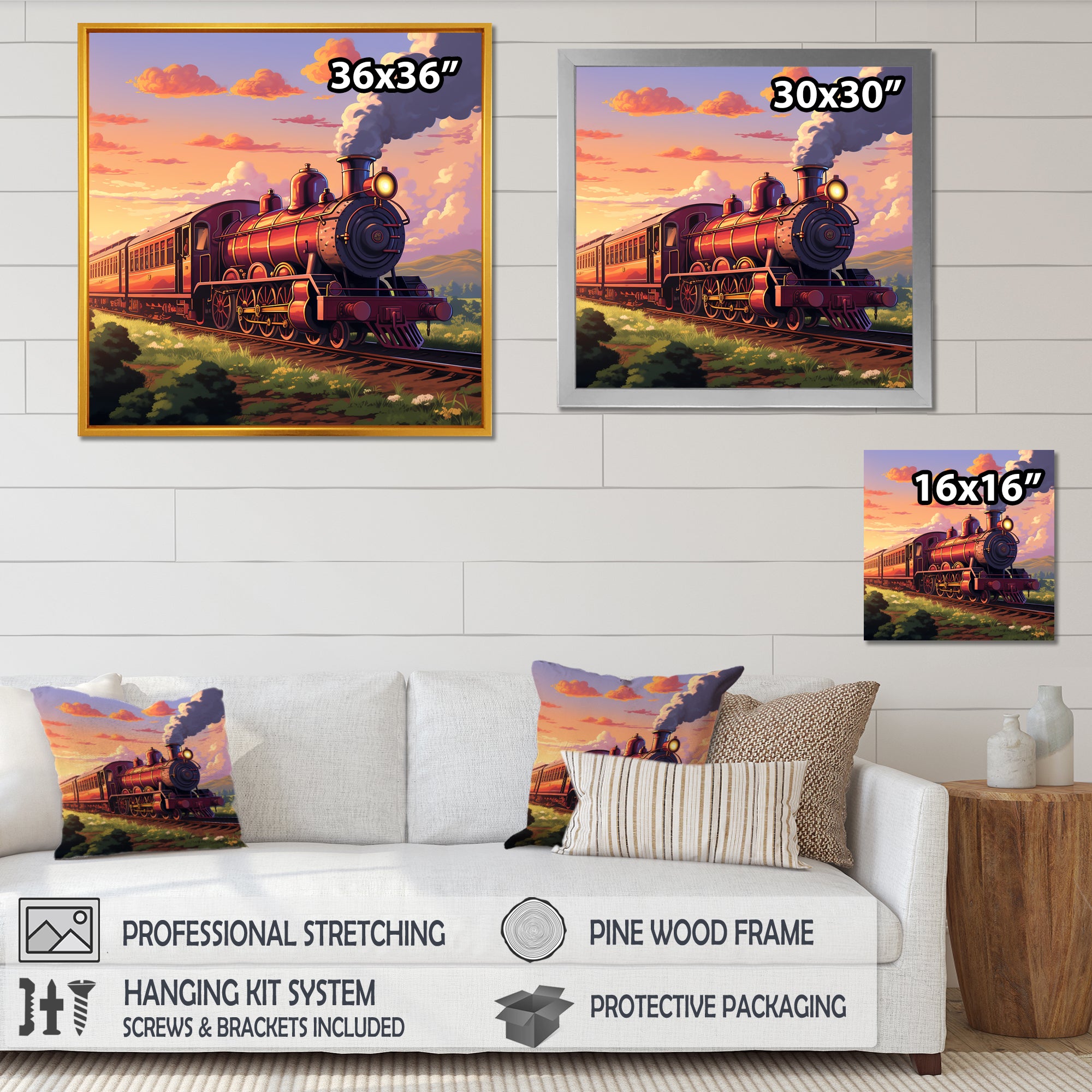 Sunset Train voyage in USA I - Train Canvas Wall Art