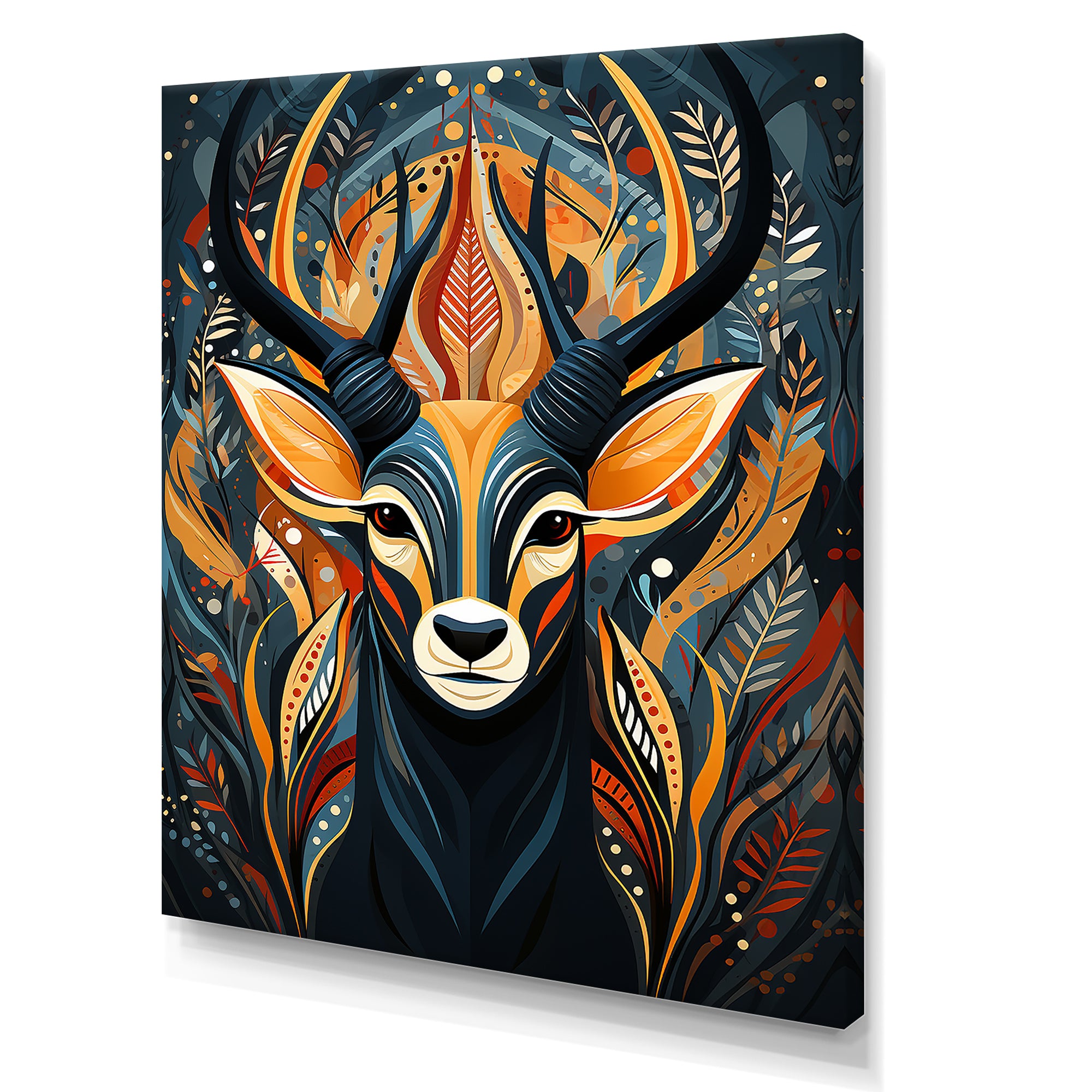 Orange and green African Deer spirit - Deer Framed Canvas Art