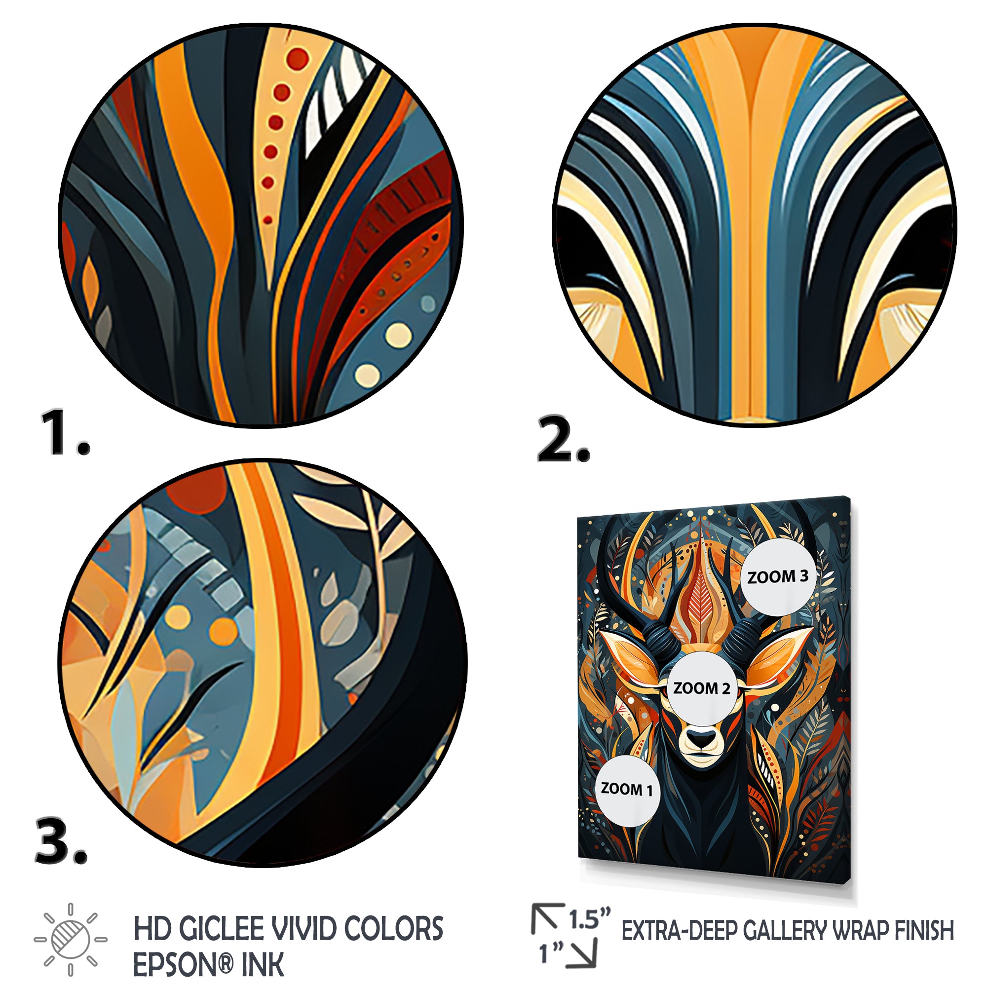 Orange and green African Deer spirit - Deer Framed Canvas Art