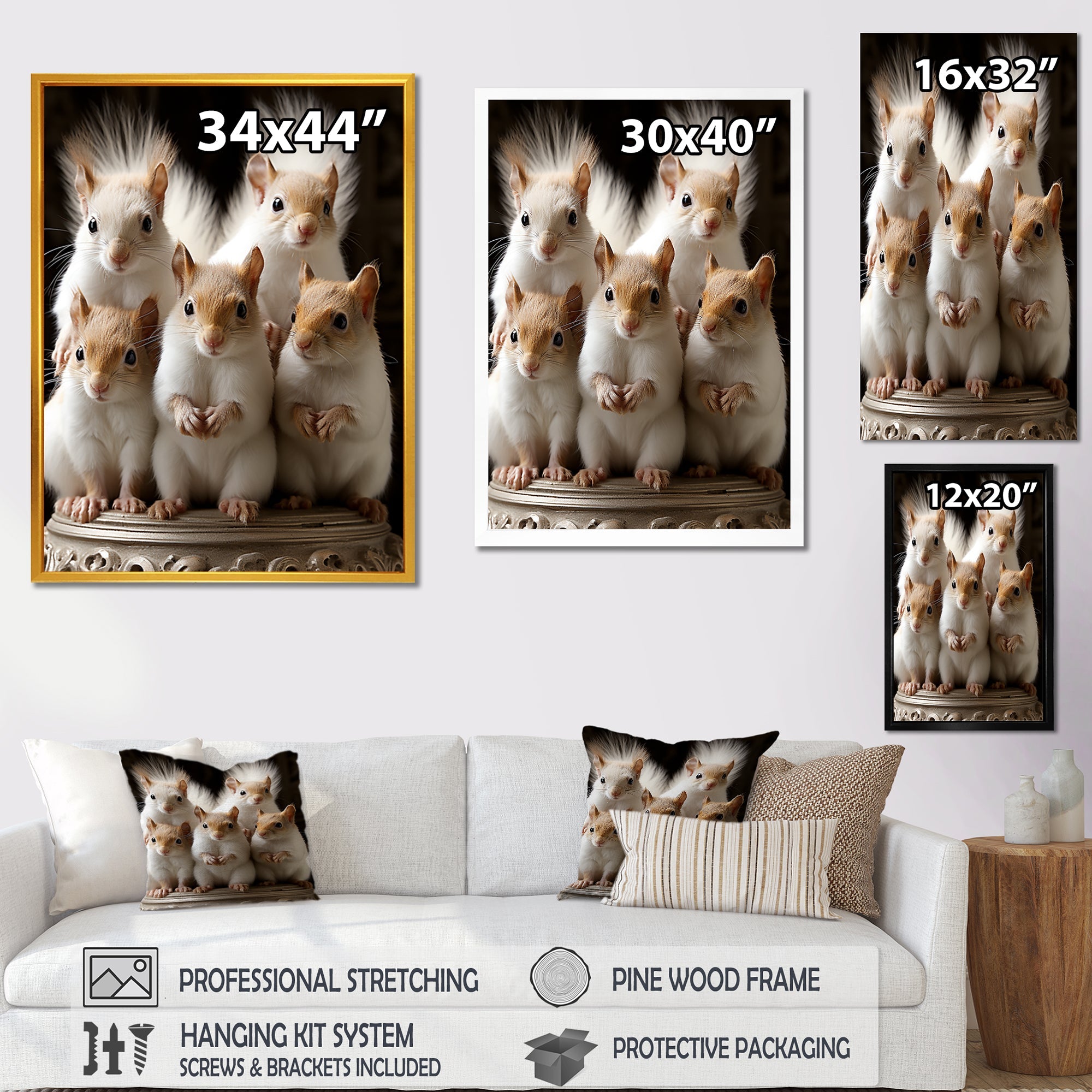 Charming Squirrel Gathering - Squirrel Living Room Wall Art