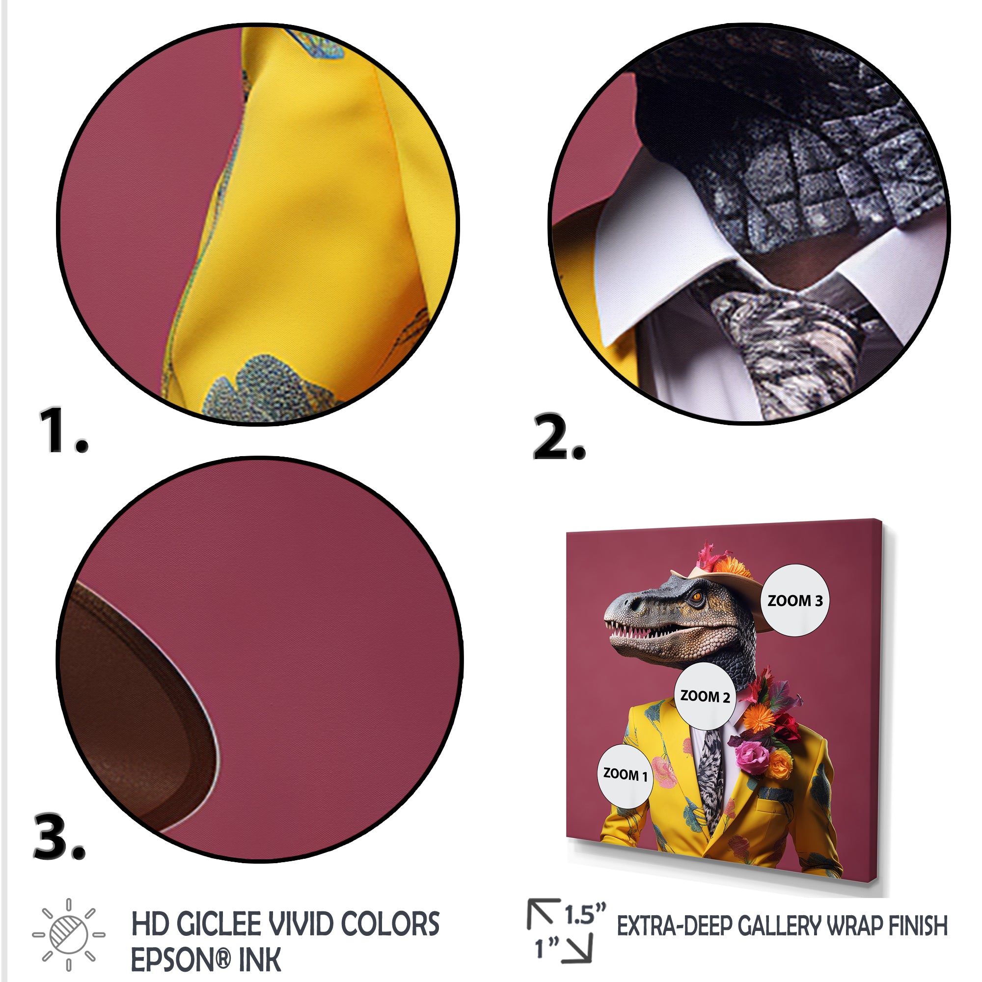 Pink and yellow Fashion dinosaur in suit - Pink Dinosaur Wall Art
