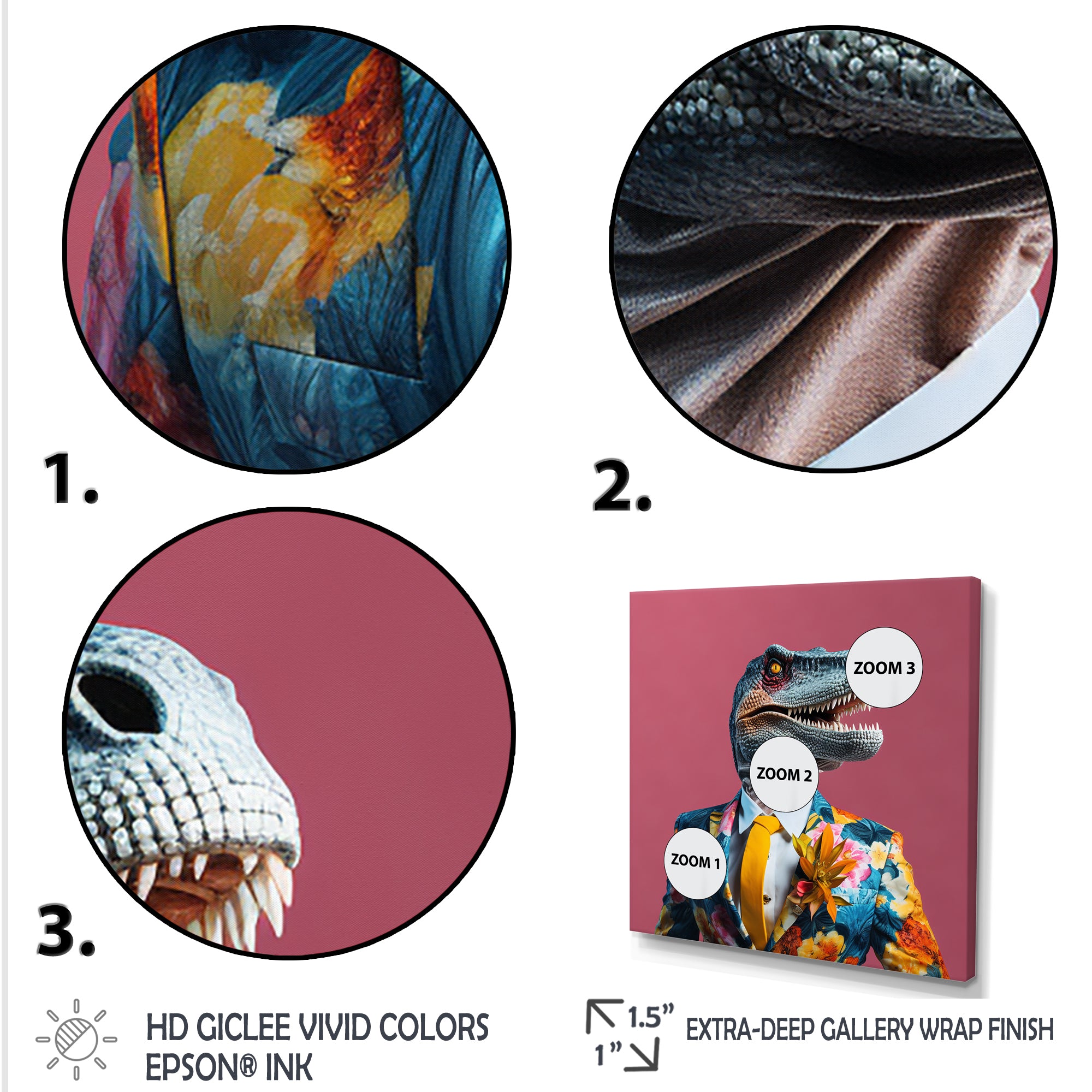 Yellow and pink Fashion first dressed Dinosaur - Dinosaur Large Canvas Wall Art