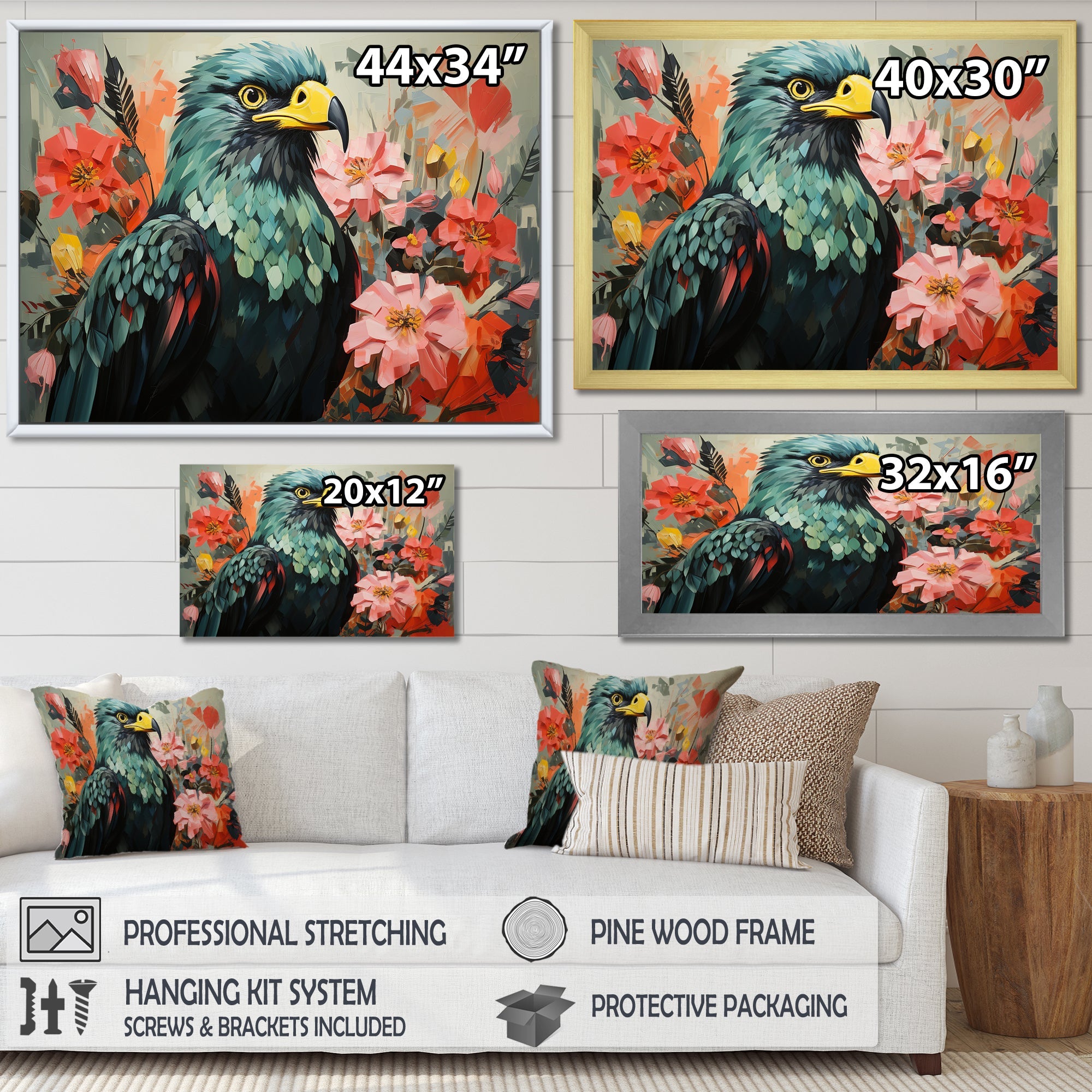 Green Vibrant floral Eagle Portrait - Eagle Wall Art Prints