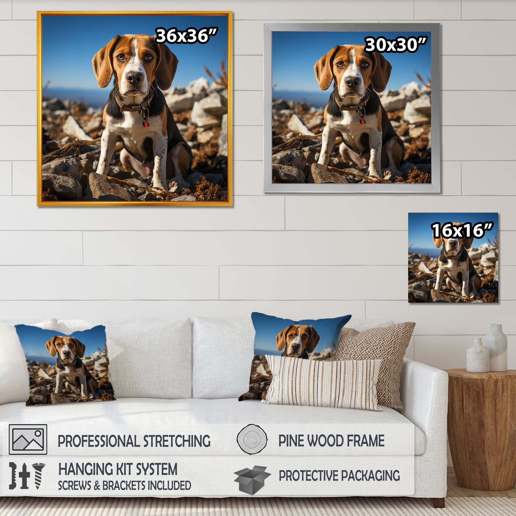 Rescue beagle dog in rocky - Dog Beagle Living Room Wall Art